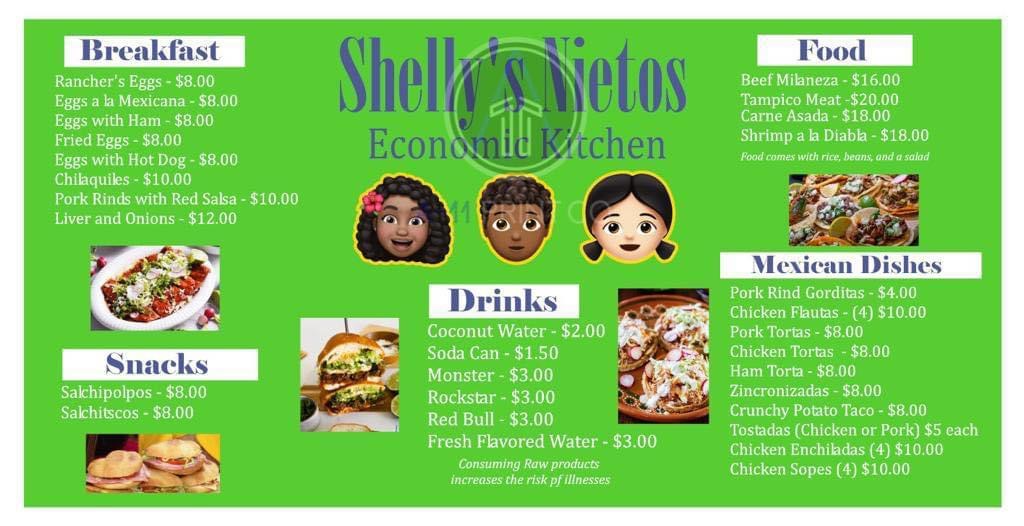 Shelly’s nietos Menu