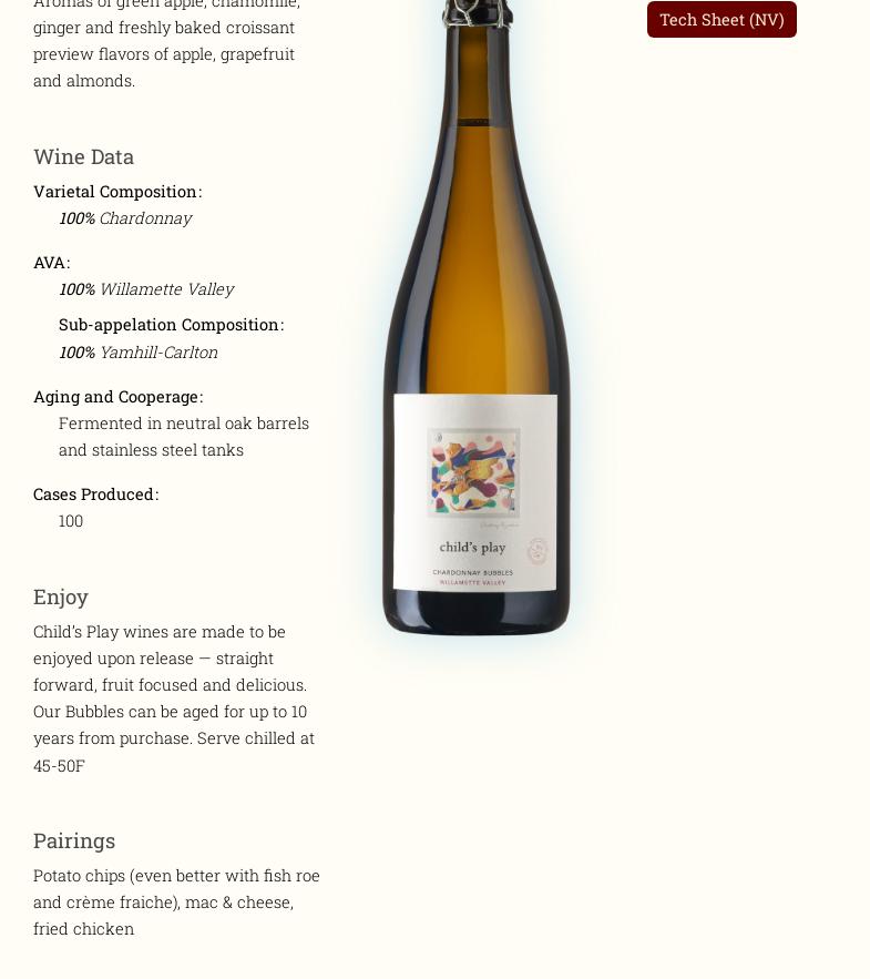 Tendril Wine Cellars Menu