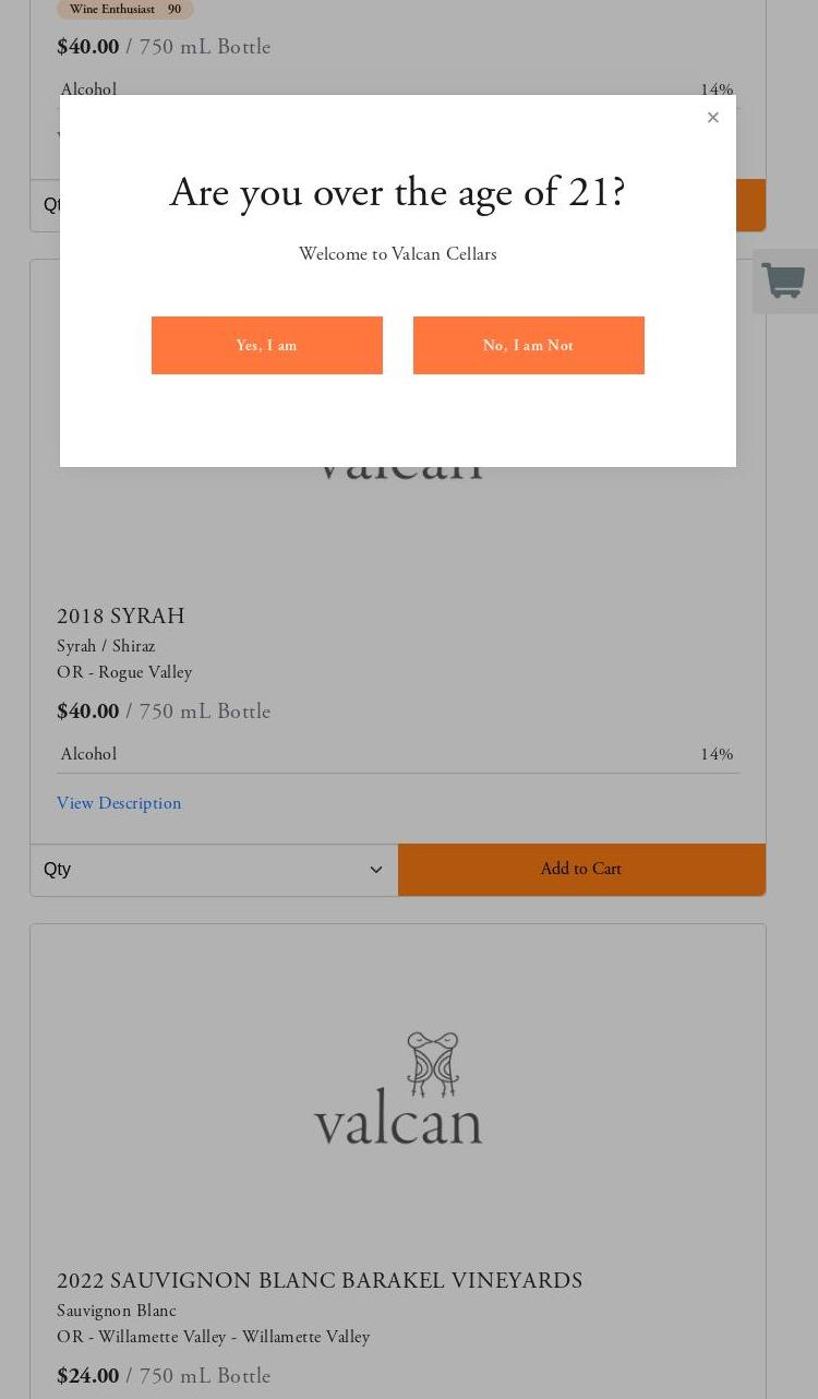 Valcan Cellars wine tasting room and wine shop Menu