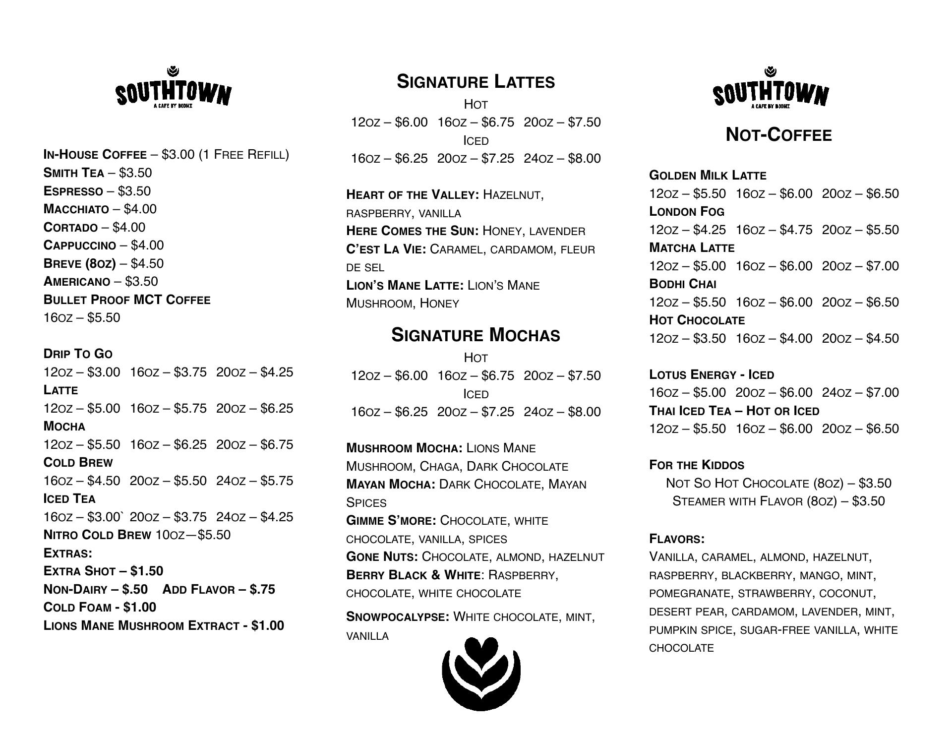 Southtown - a cafe by Bodhi Menu