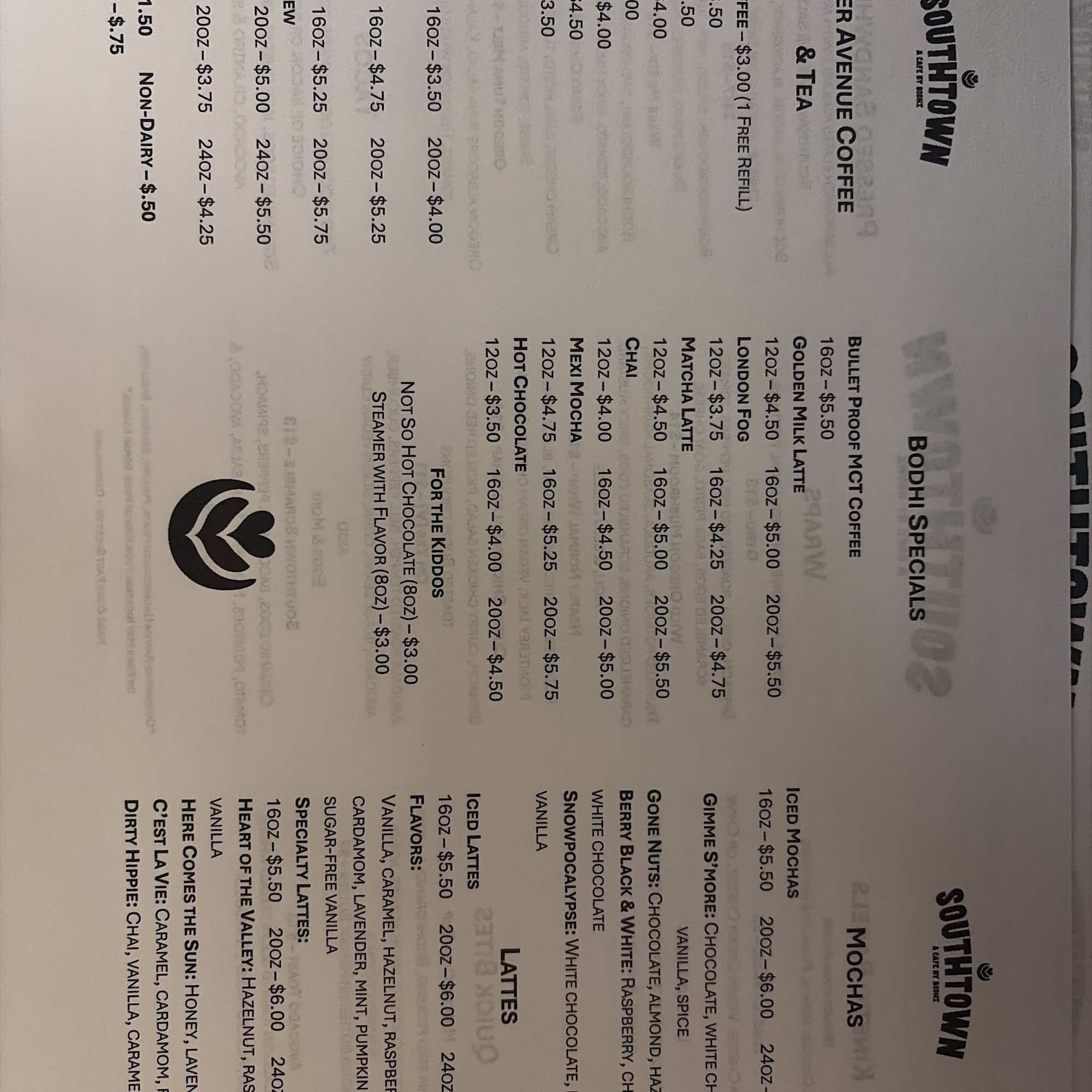 Southtown - a cafe by Bodhi Menu