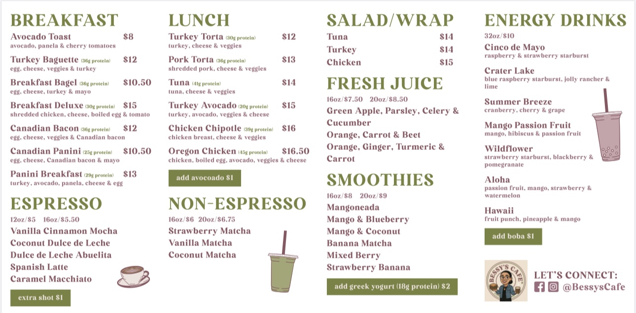 Bessy's Cafe Menu