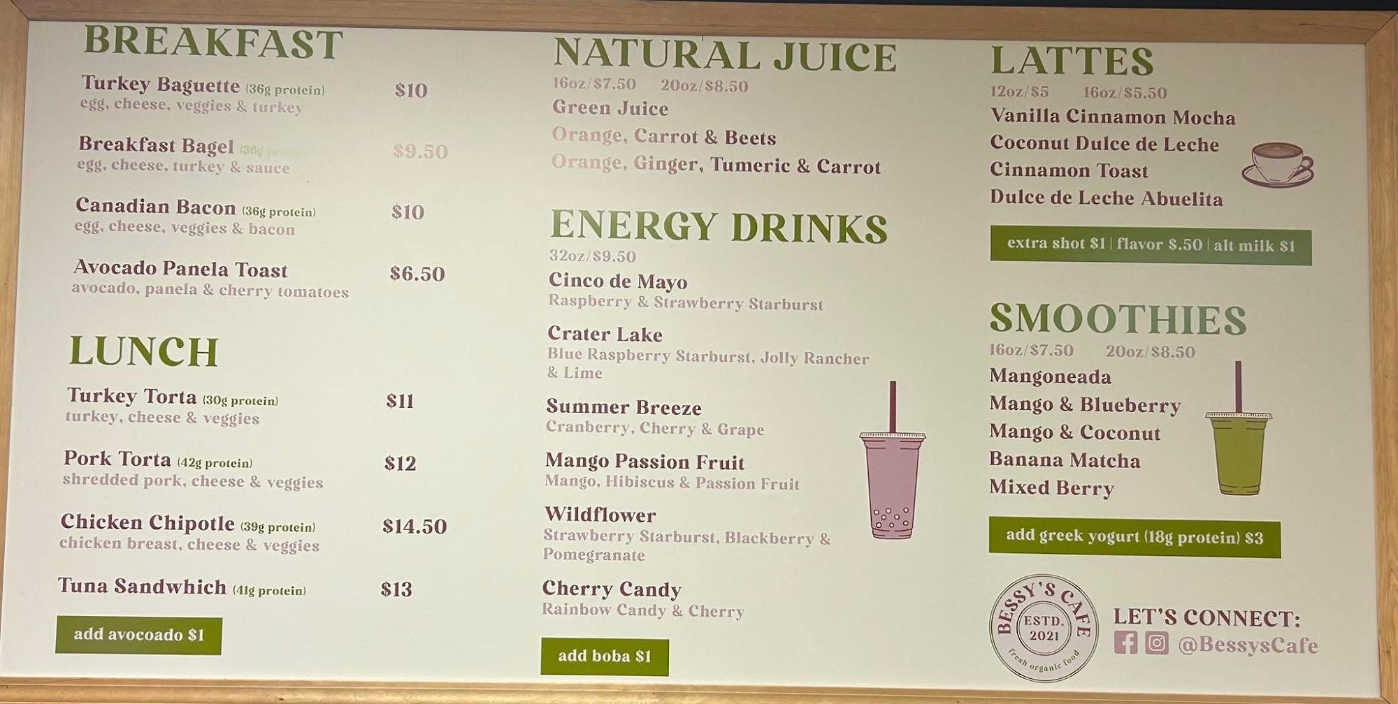 Bessy's Cafe Menu