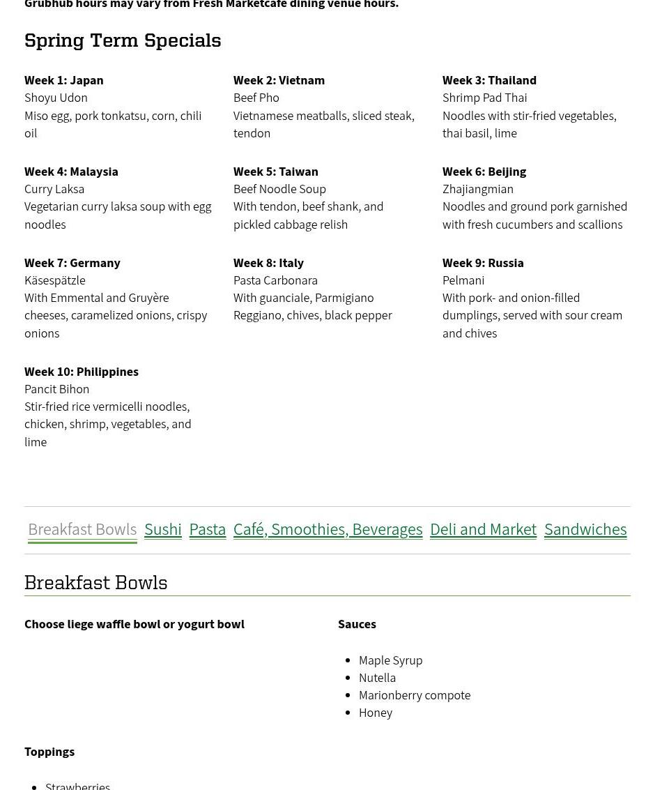 Fresh Marketcafe Menu