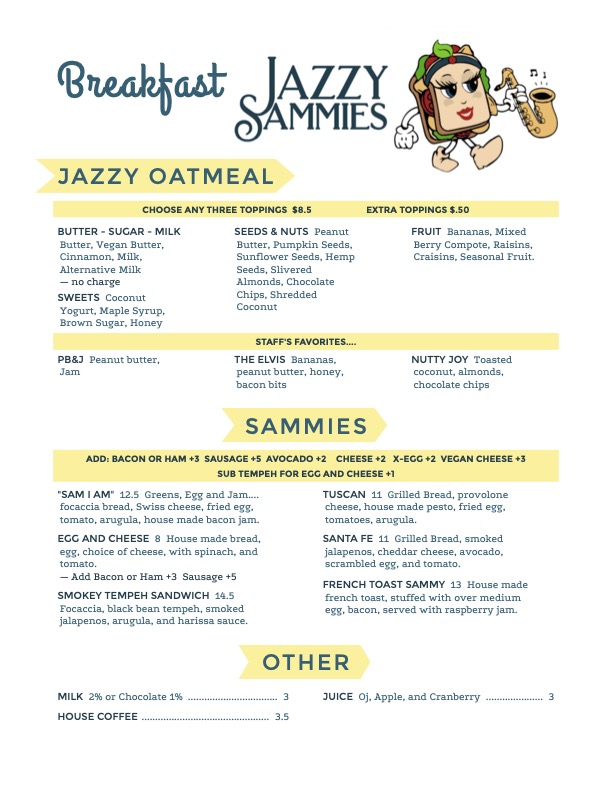 Jazzy Sammies Menu
