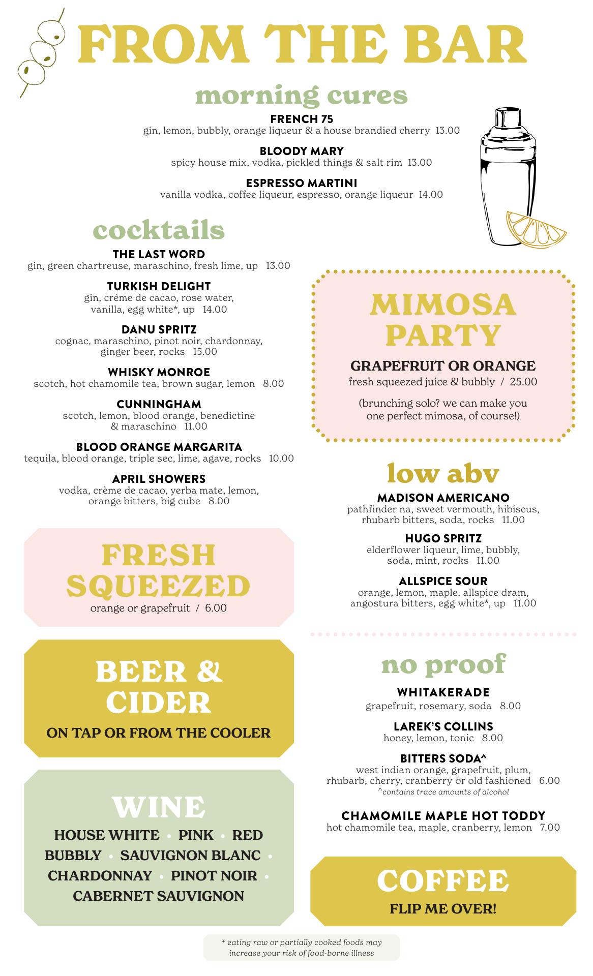 Provisions Thirteen Menu
