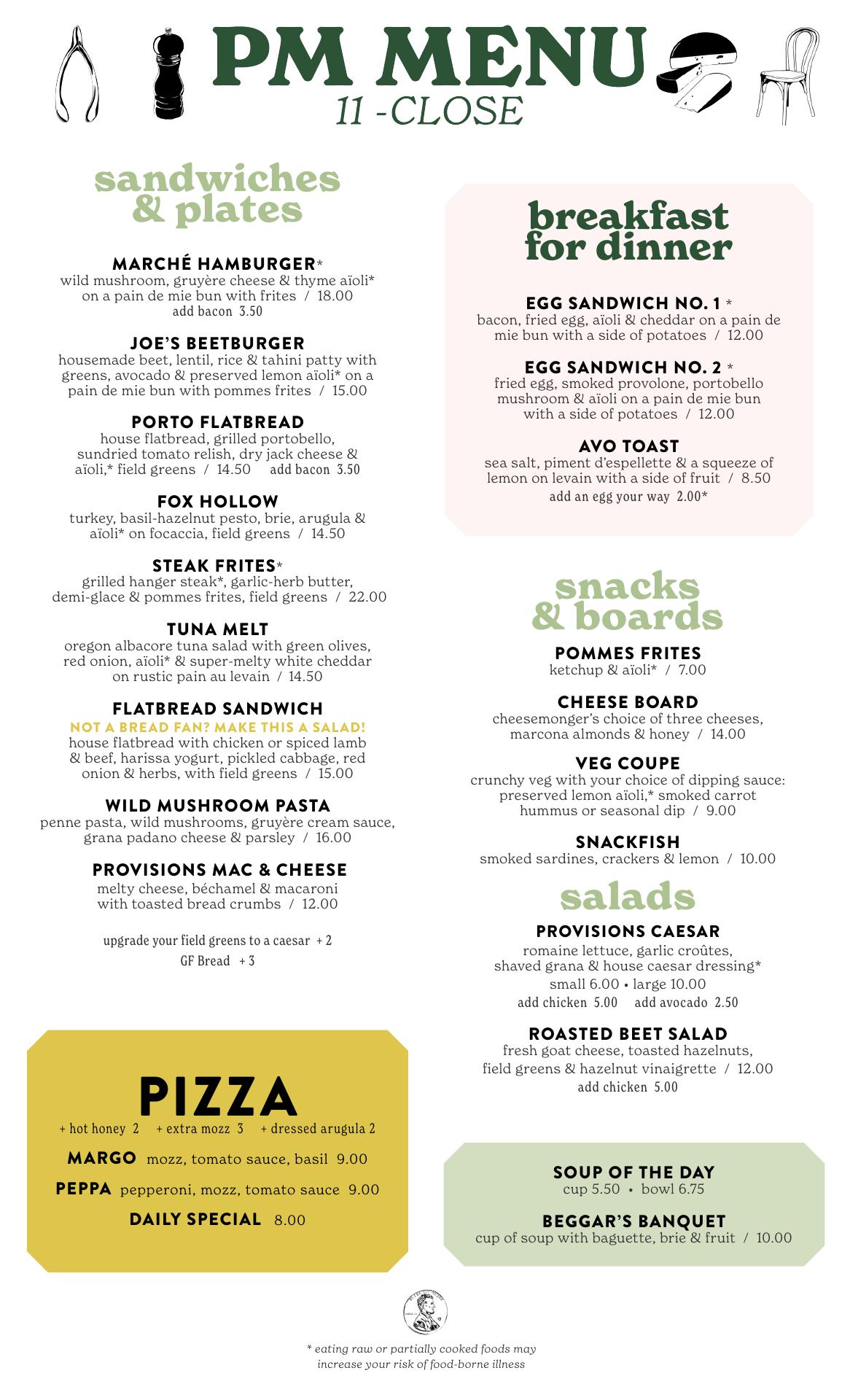 Provisions Thirteen Menu