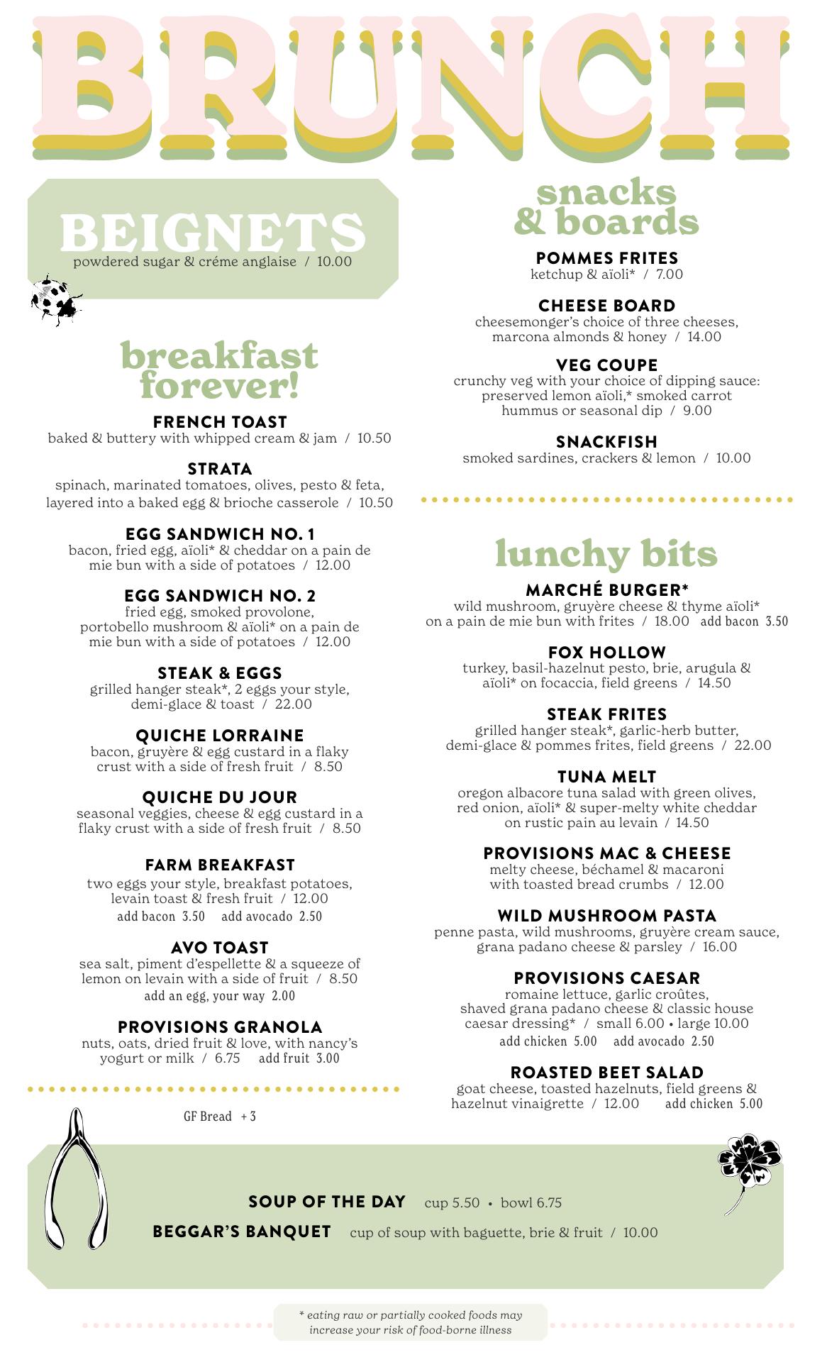 Provisions Thirteen Menu