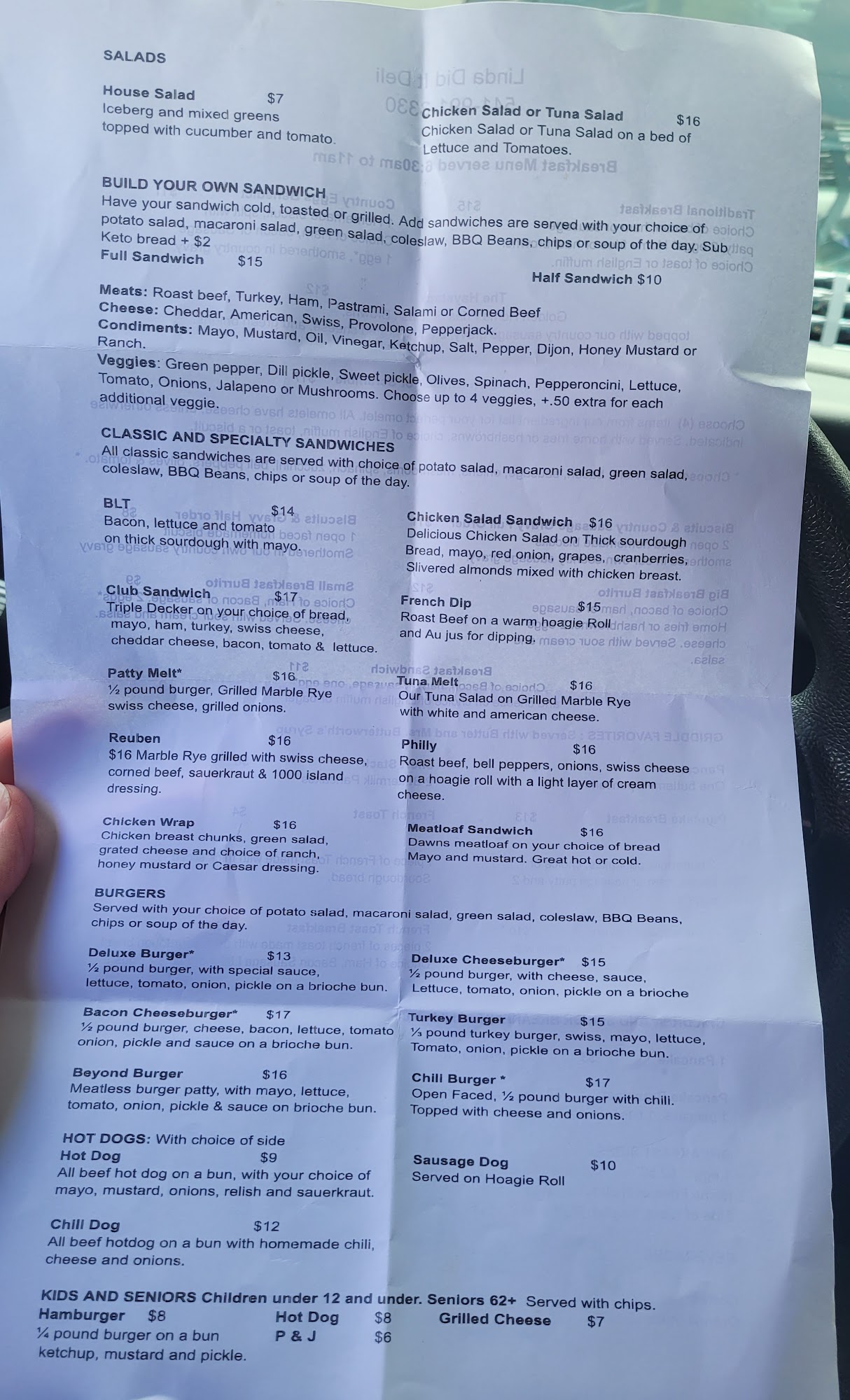 Linda Did It Deli and Espresso Menu