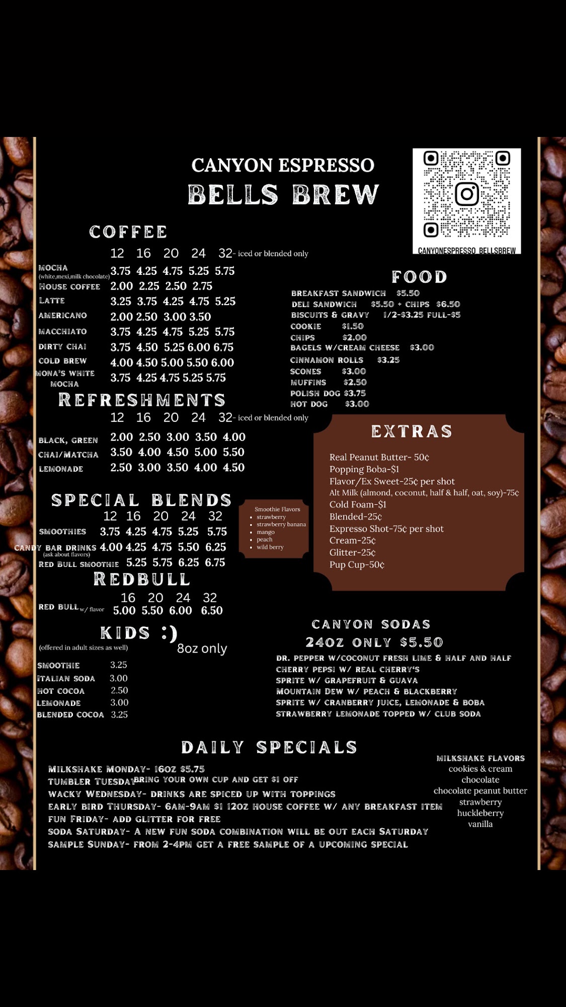 Canyon Espresso Menu