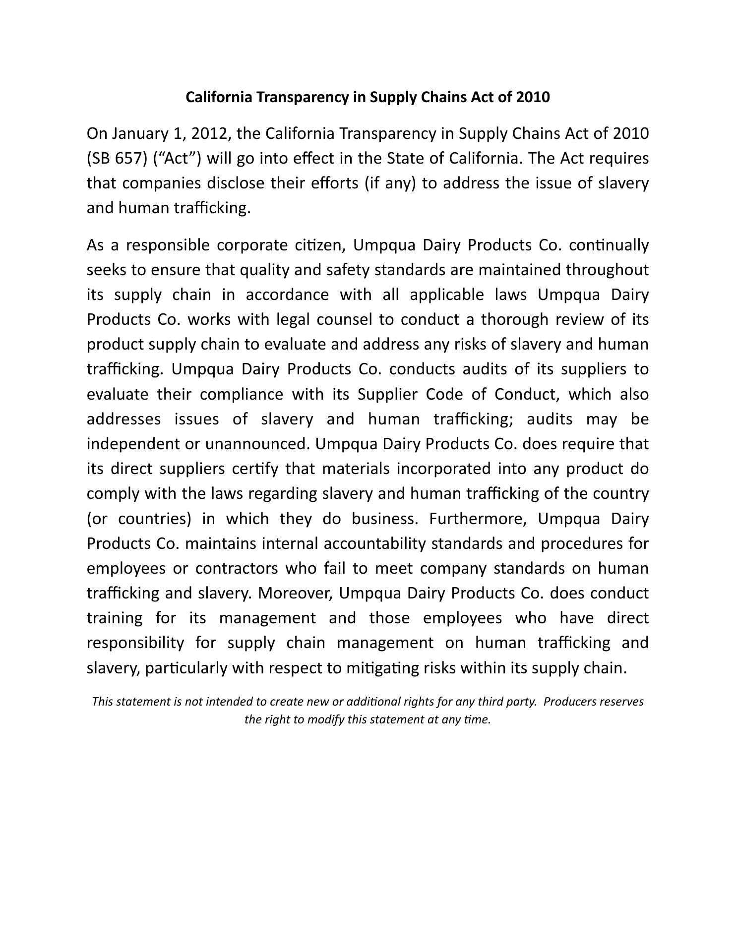 Umpqua Dairy Products Co Menu