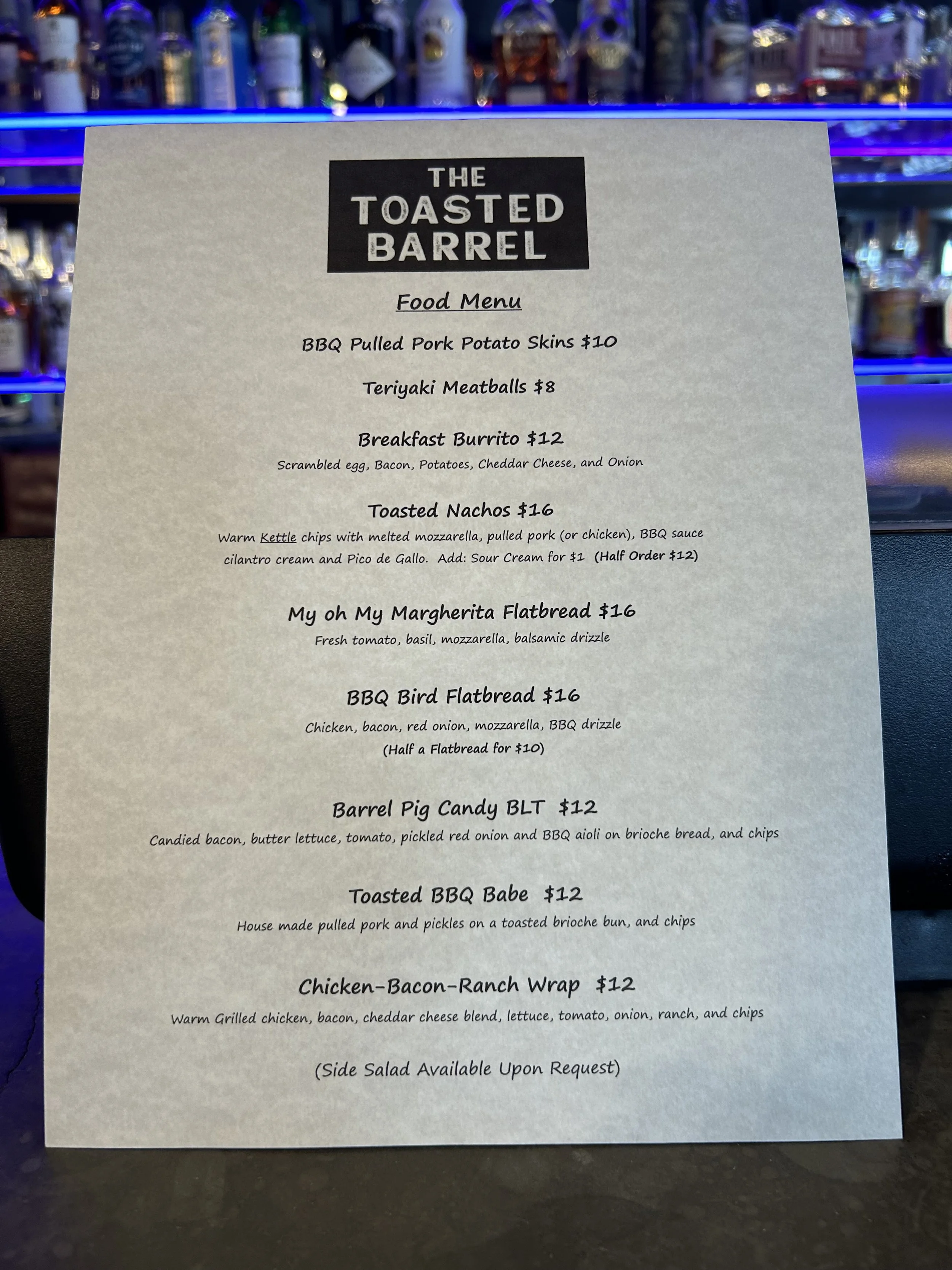 The Toasted Barrel Menu