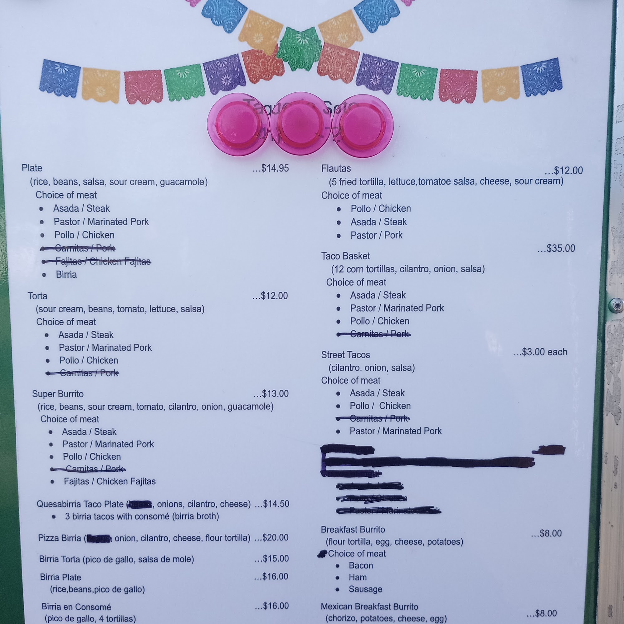 Taqueria Soto Menu
