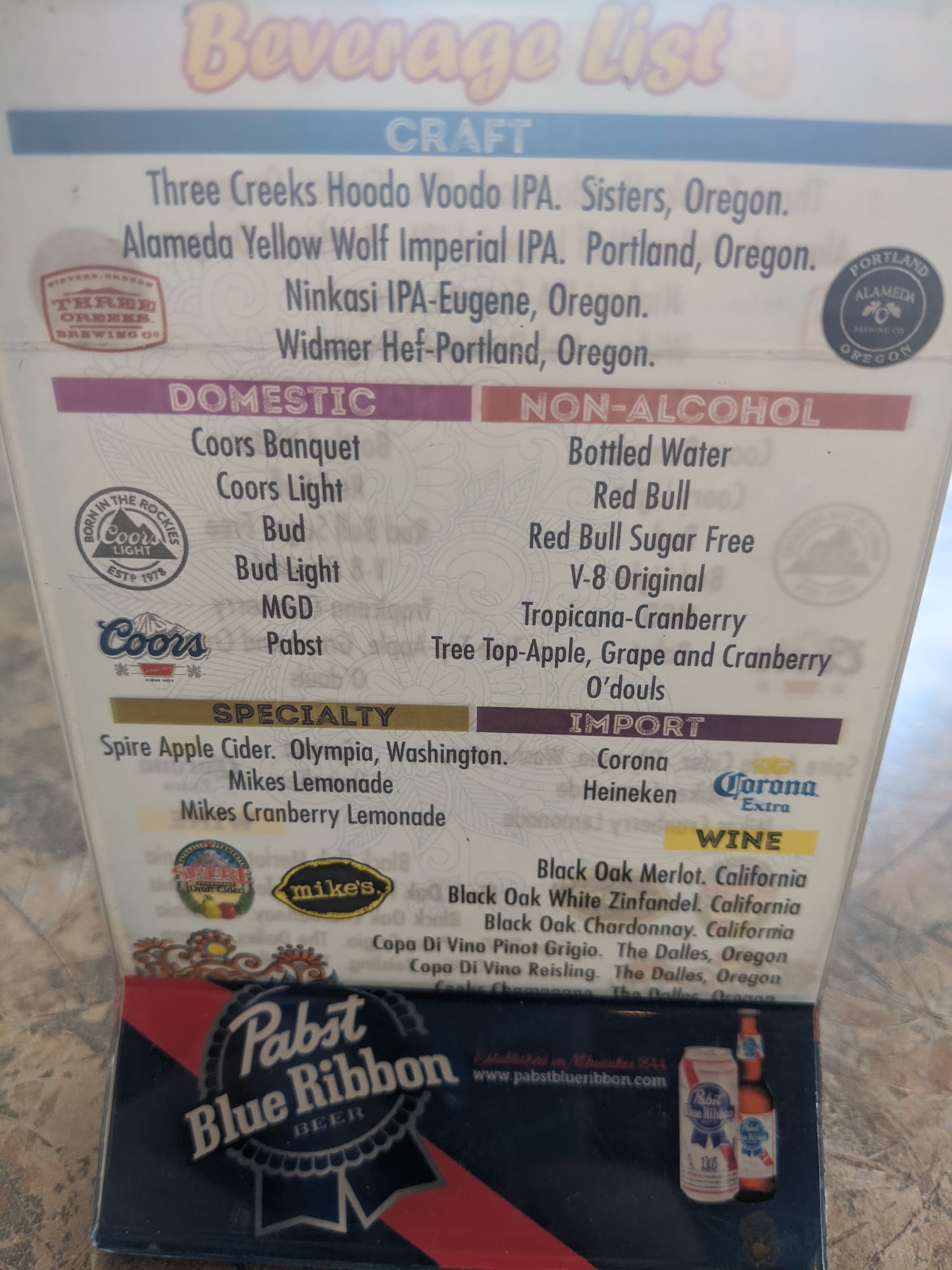 Dottys Menu