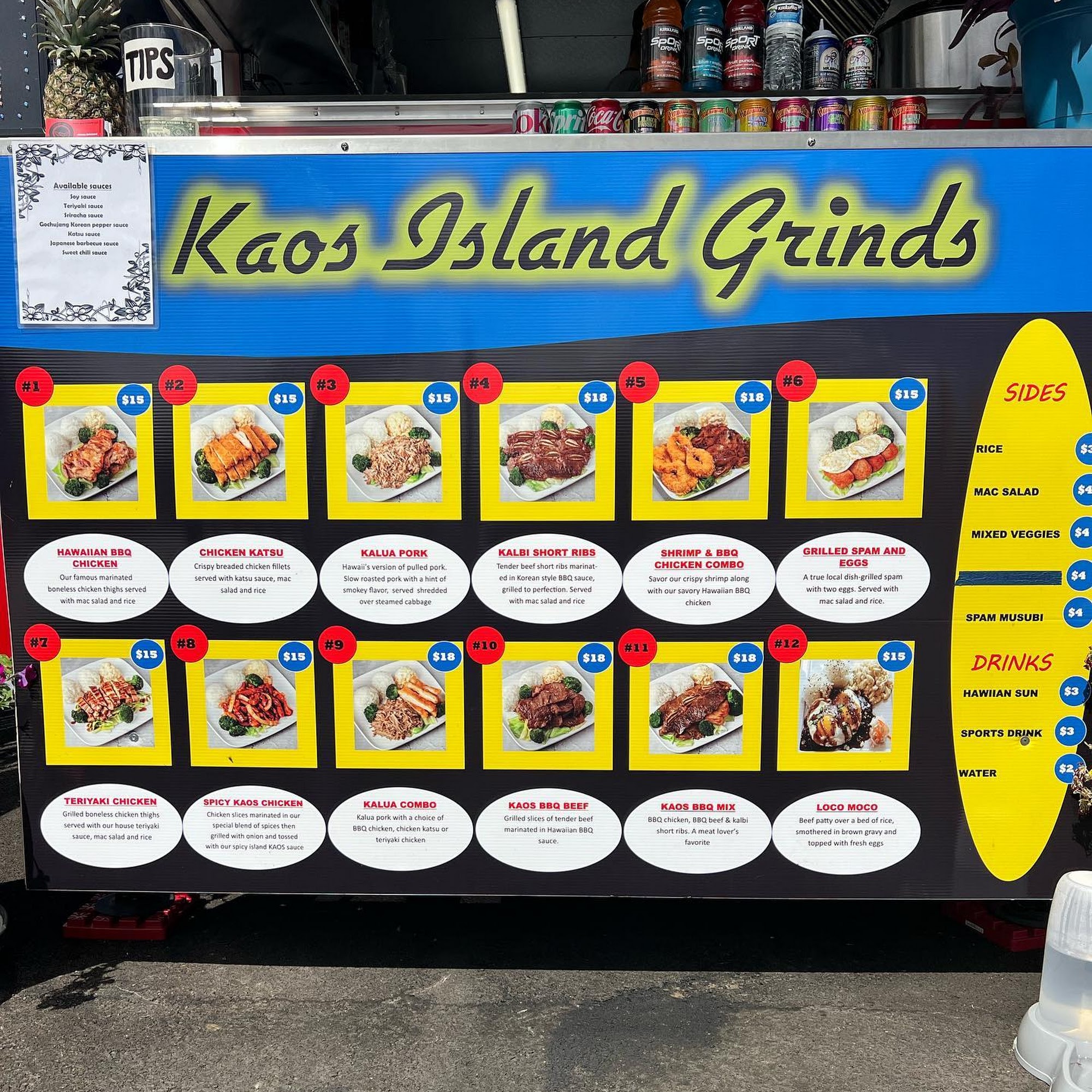 Kaos Island Grinds Menu