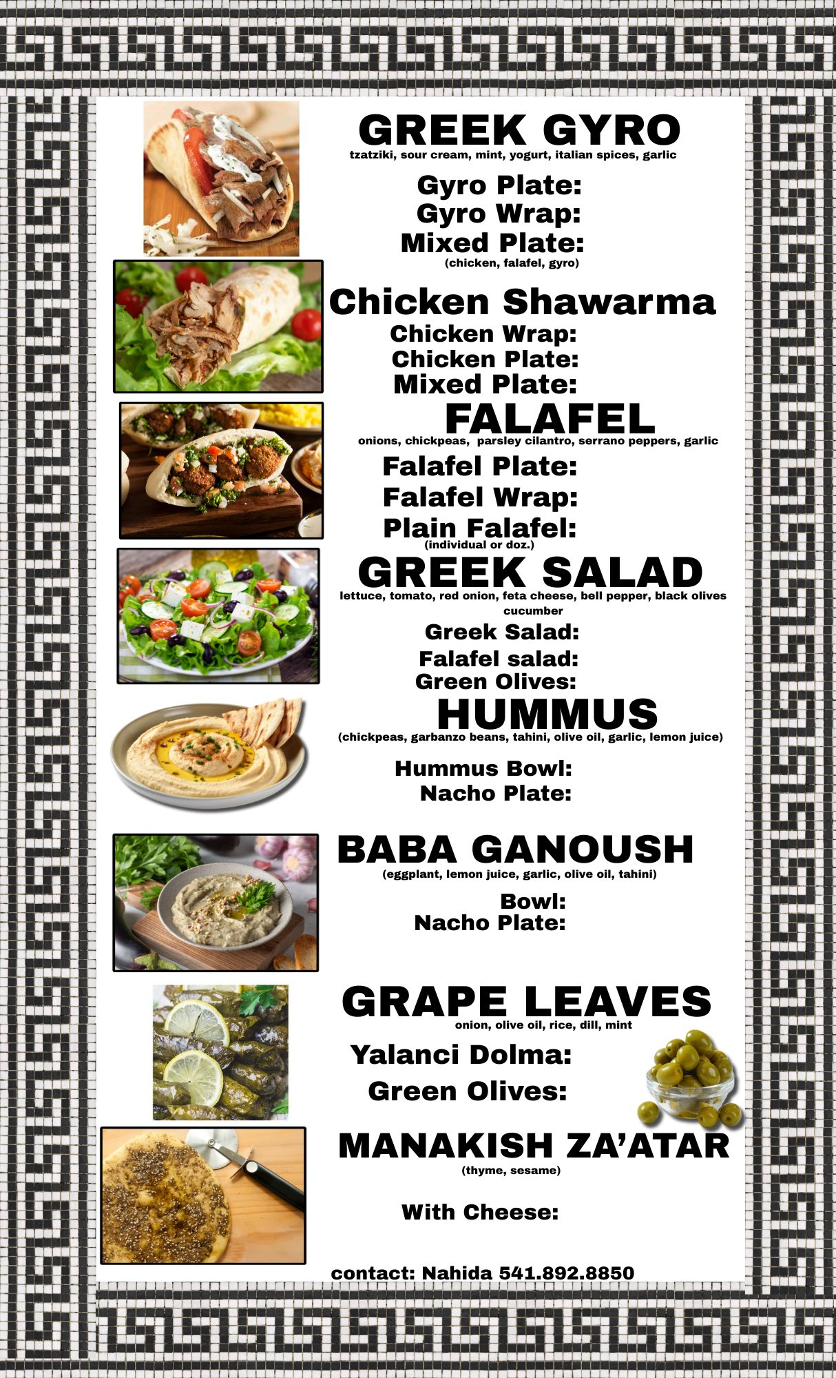 Antonella Mediterranean Cuisine Menu