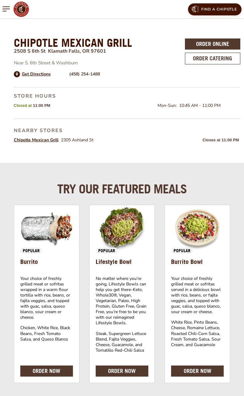 Chipotle Mexican Grill Menu