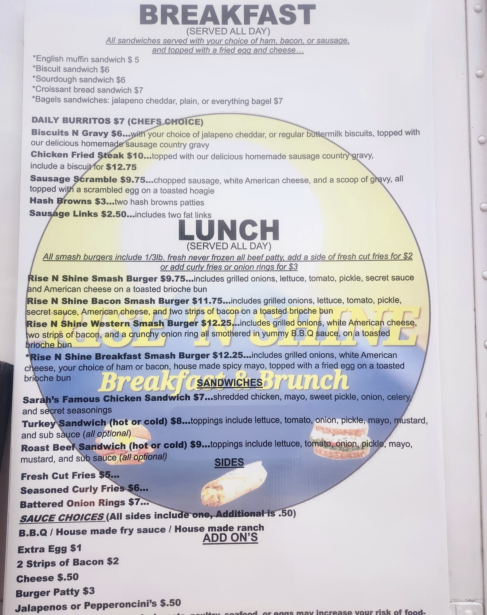 Rise -n- Shine Breakfast and Brunch Menu
