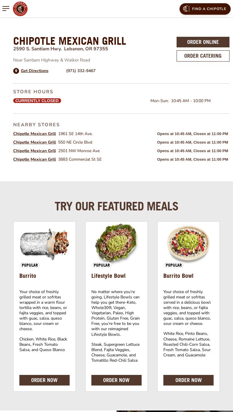 Chipotle Mexican Grill Menu