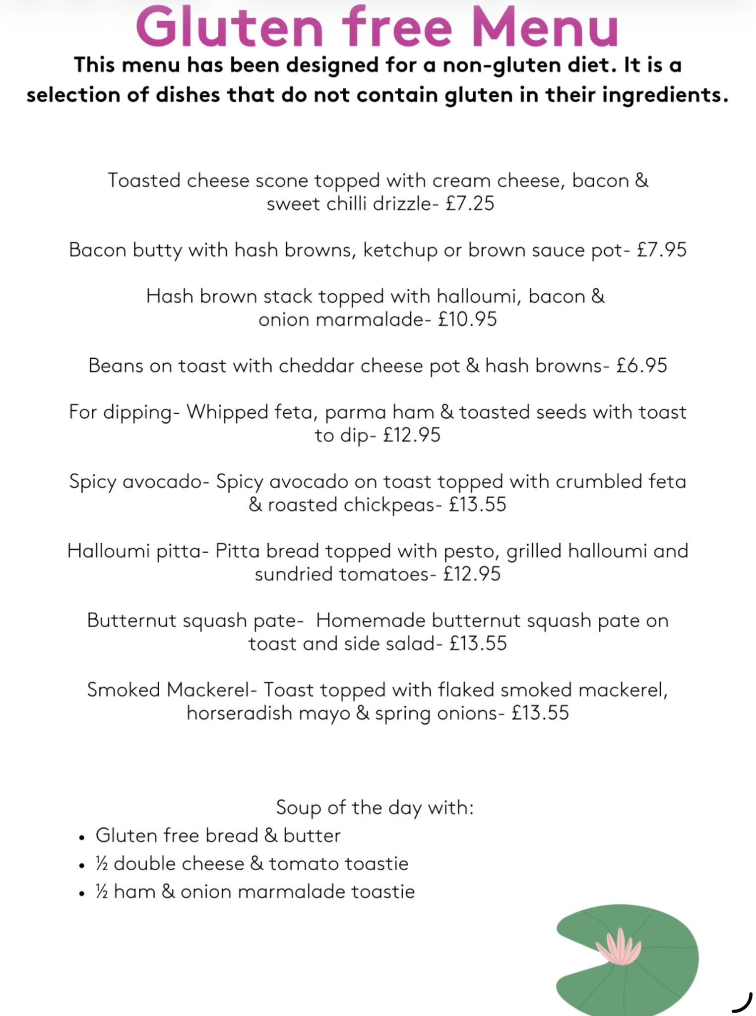 Lily Pad Café Menu