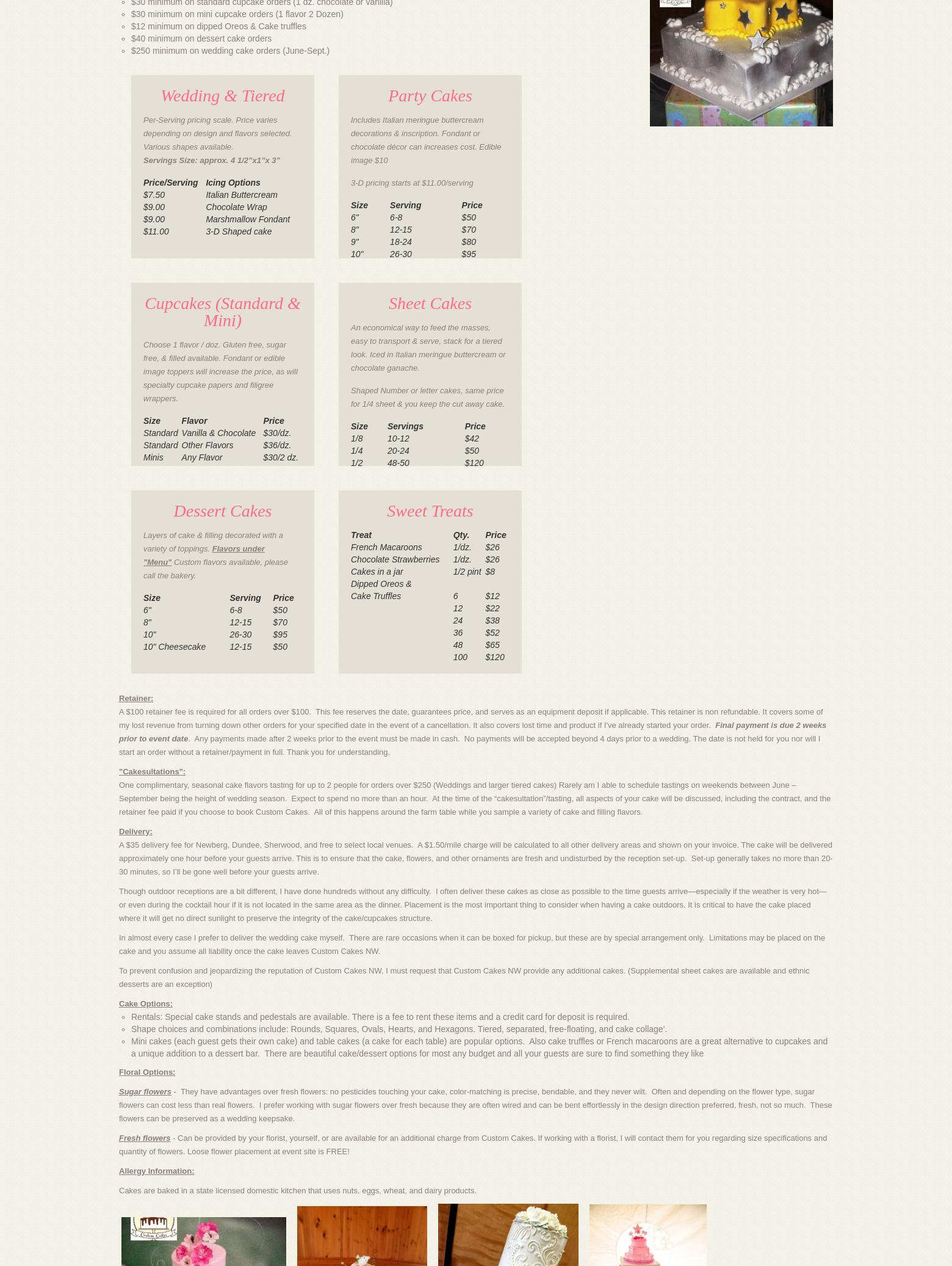 Custom Cakes NW Menu