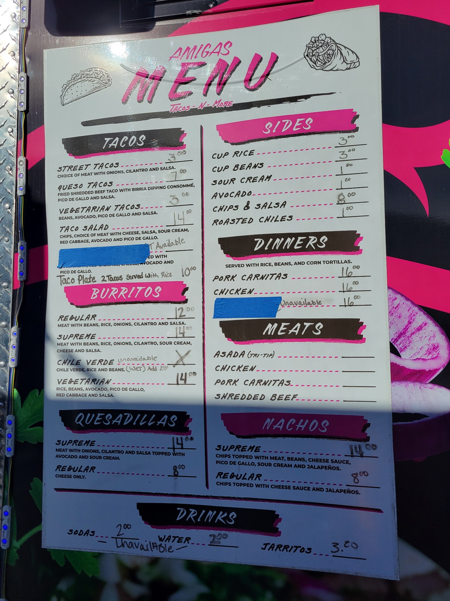 Amigas Tacos and More Menu