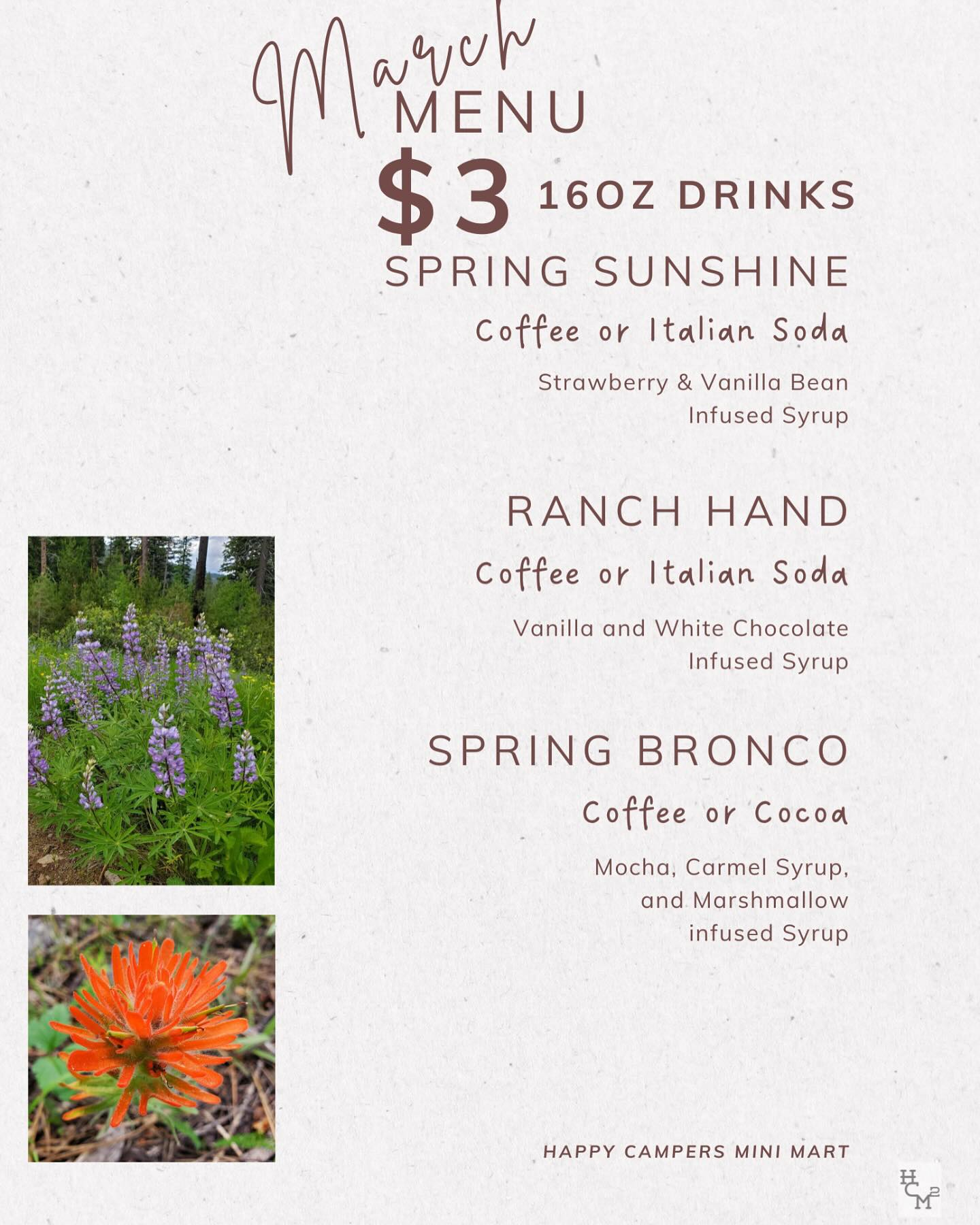 Happy Campers Mini Mart Menu