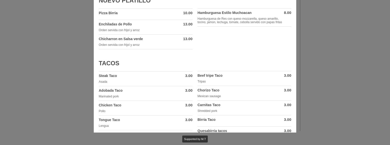 Mercado Y Tacos Guanajuato Maria Menu