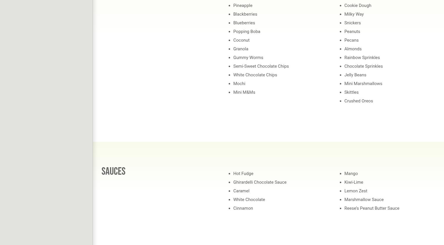 UU Yogurt Raleigh Hills Menu