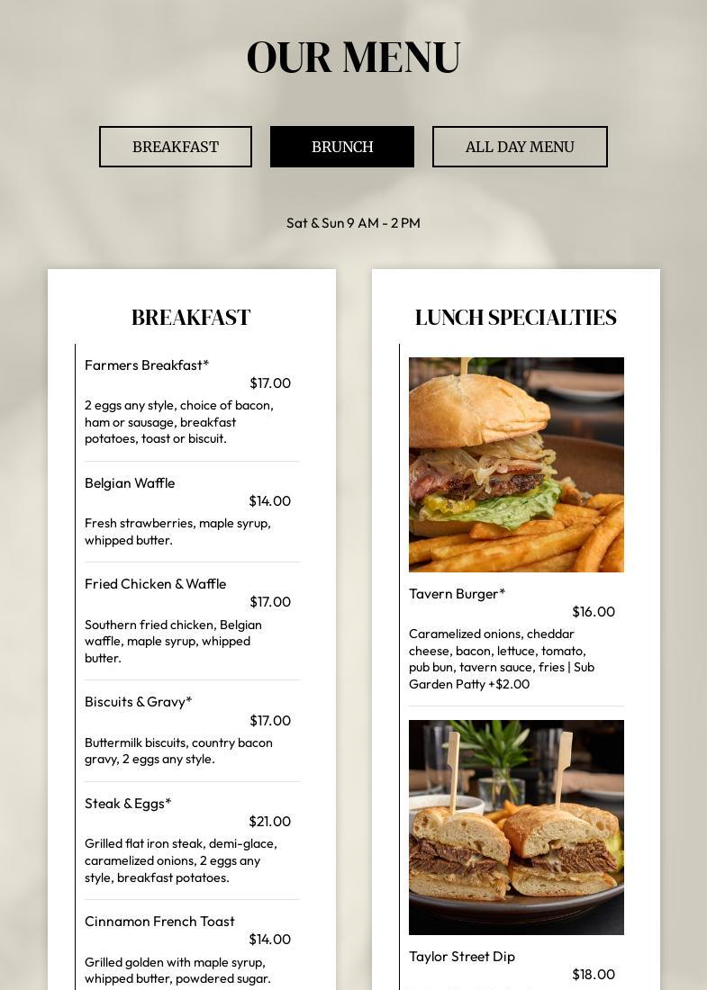Taylor Street Tavern Menu