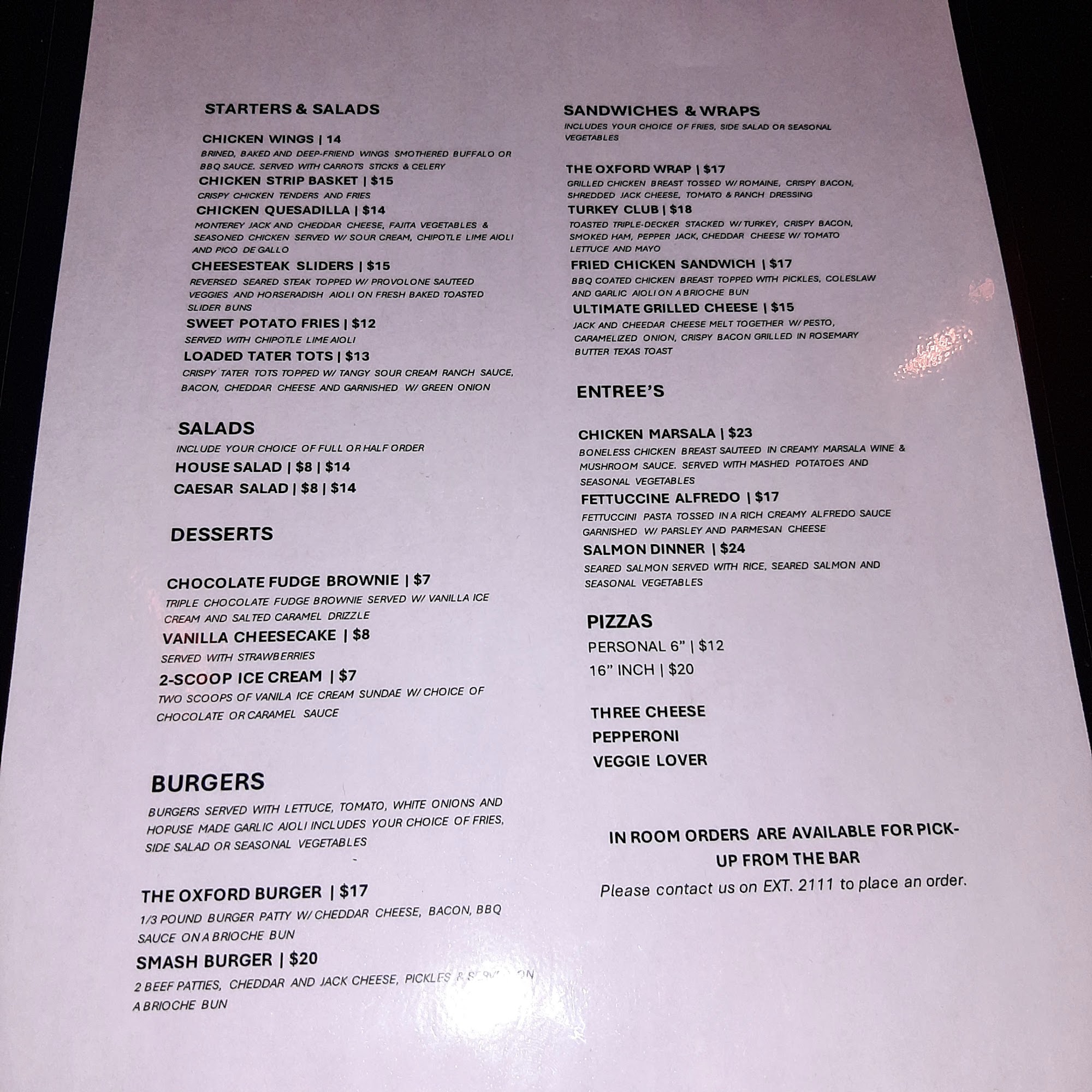 Hayden's Bar + Bistro Menu