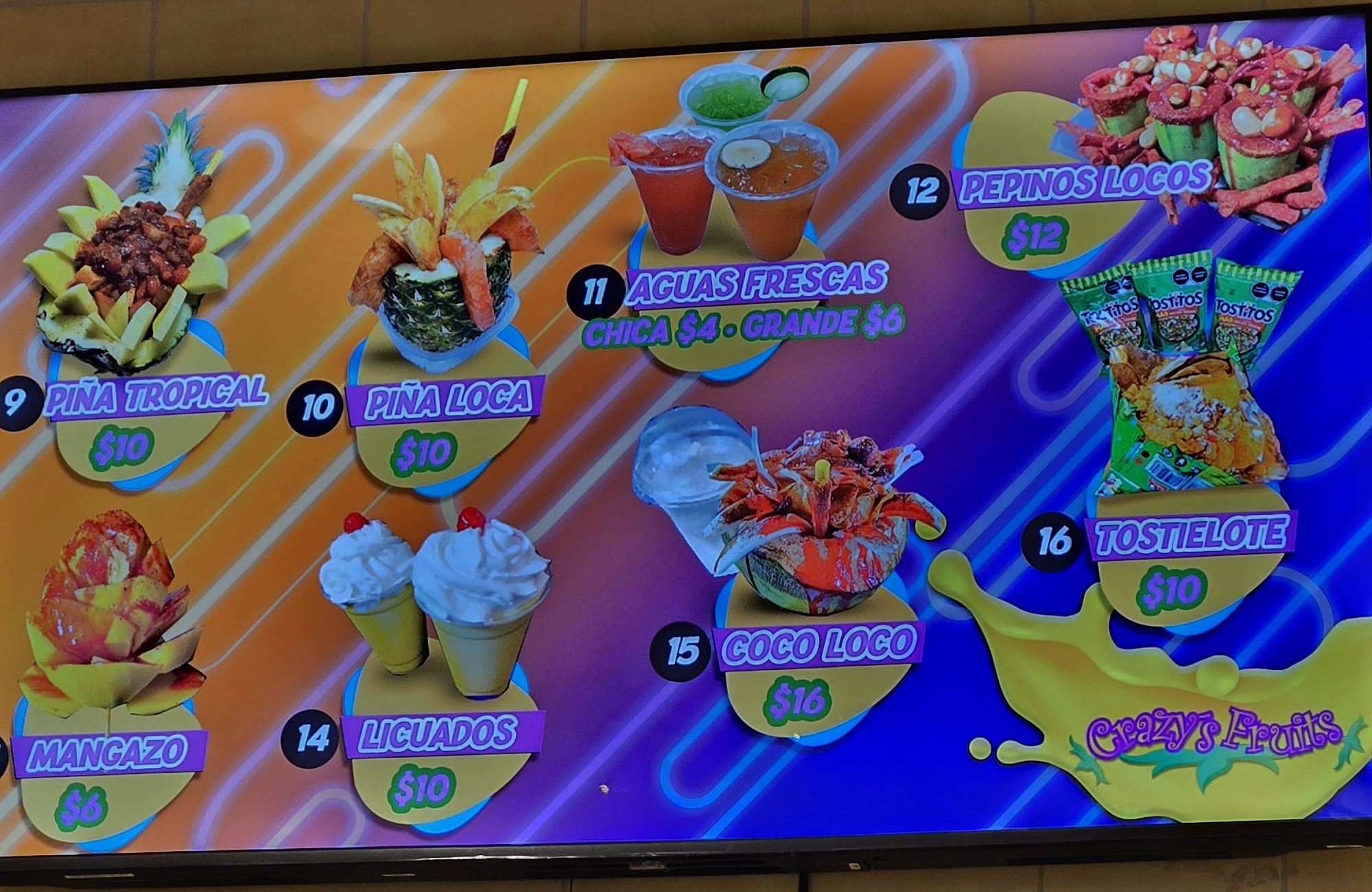 Crazy Fruits Menu
