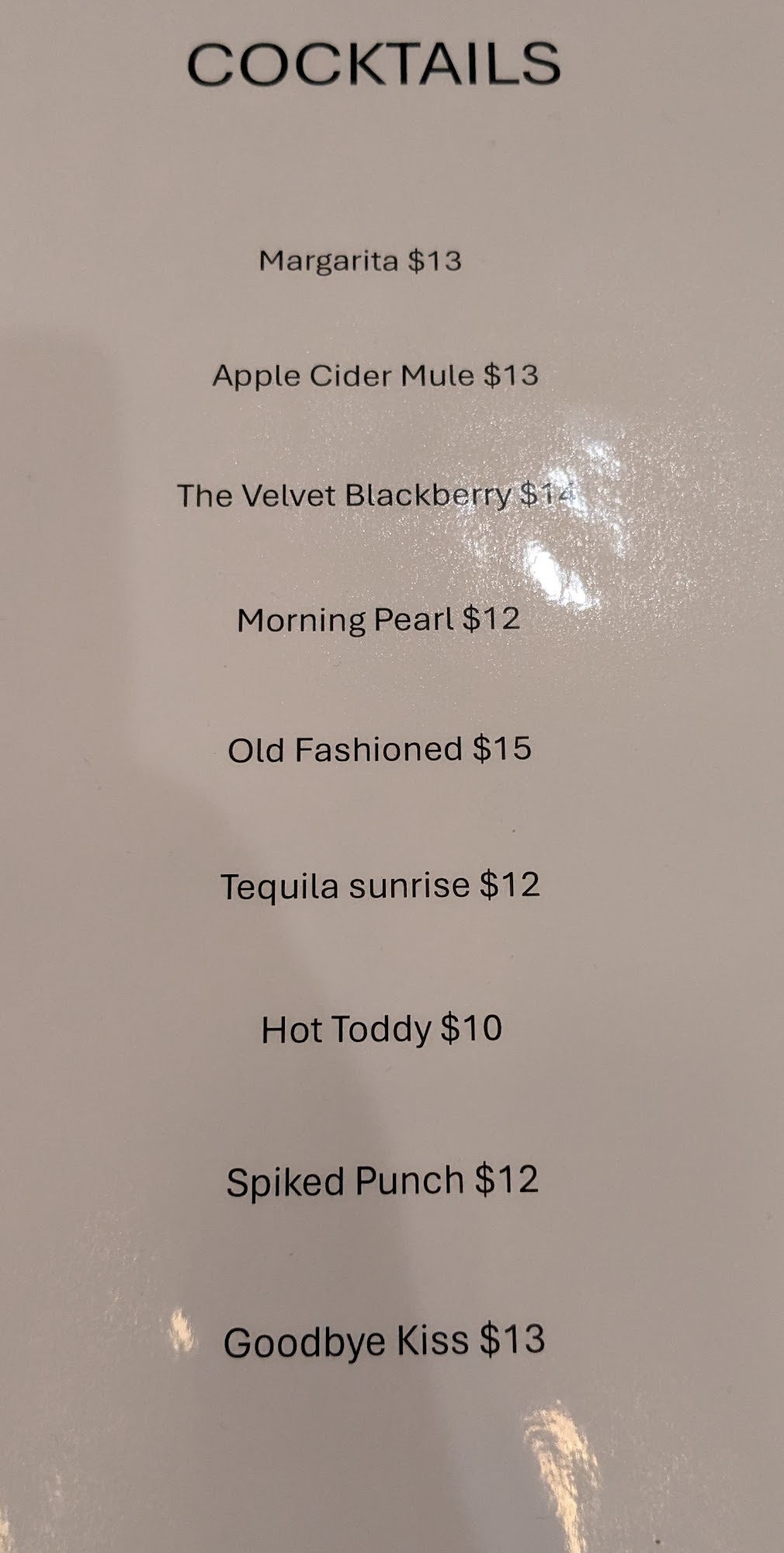 Cafe at Harlow Hotel Menu