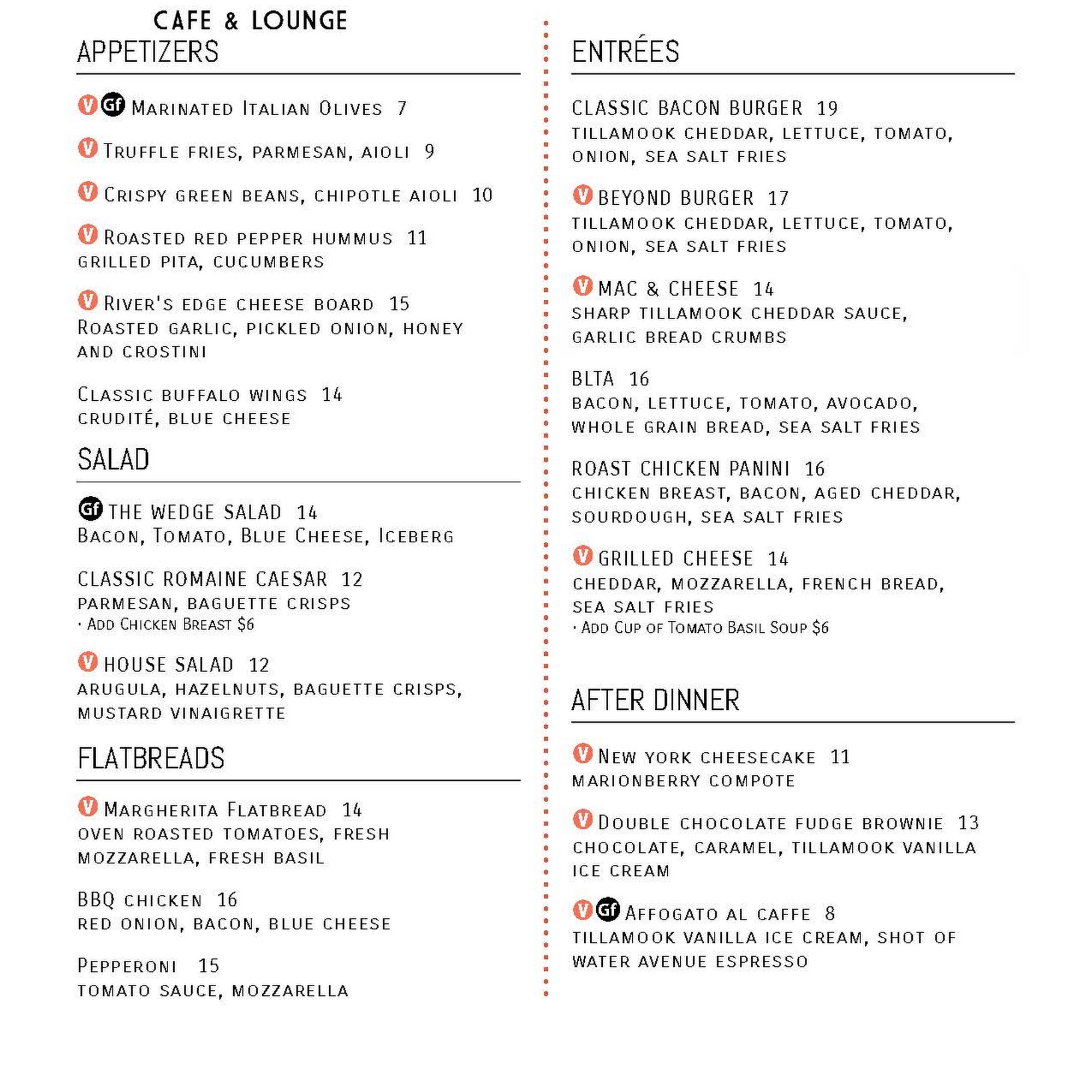 The Mill Cafe & Lounge Menu