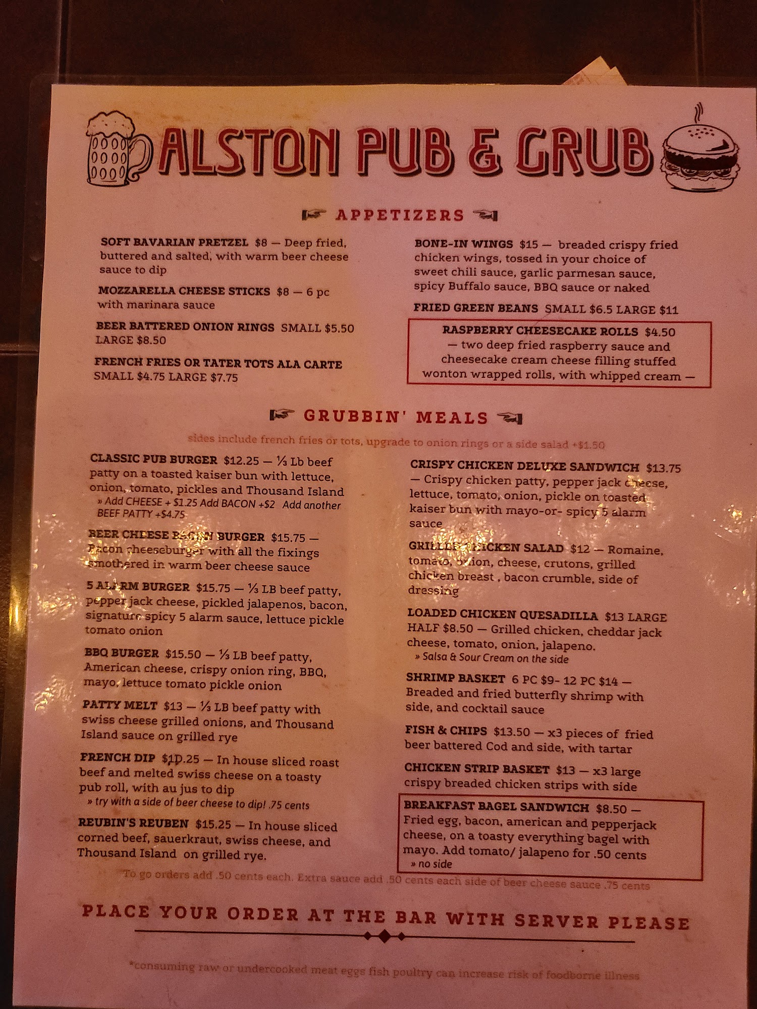Alston Pub & Grub Menu