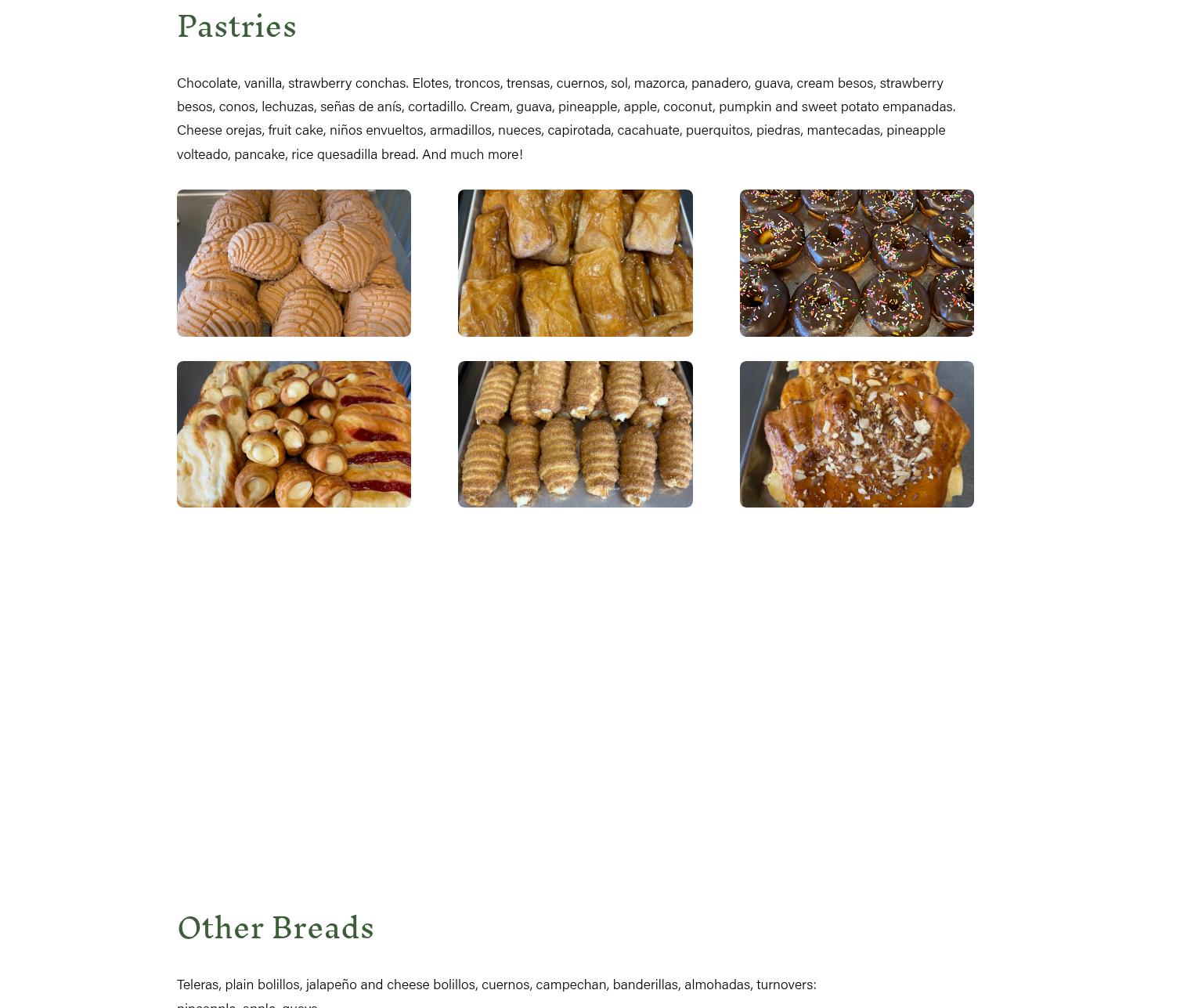 La Frontera Bakery Menu