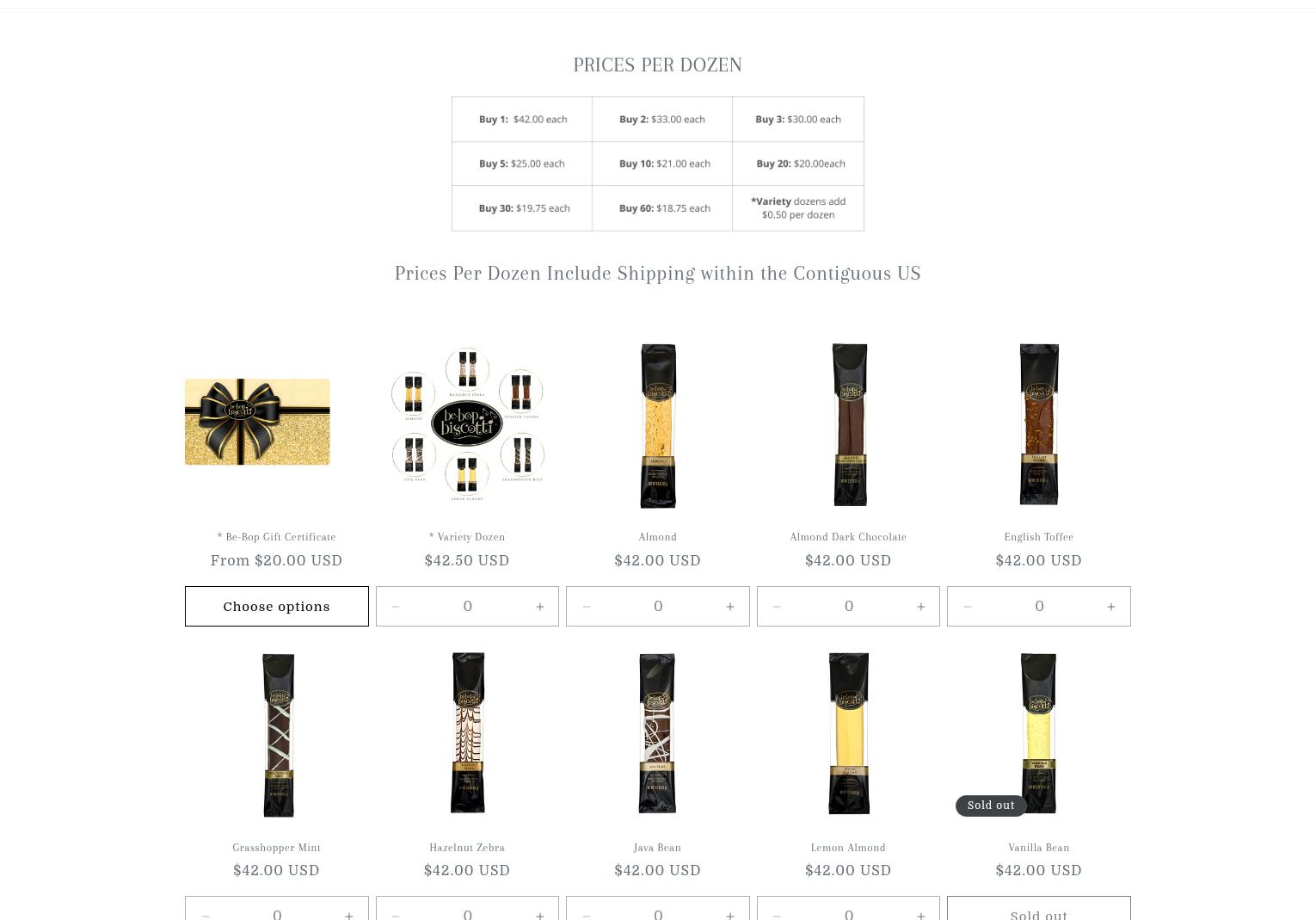 Be-Bop Biscotti Menu