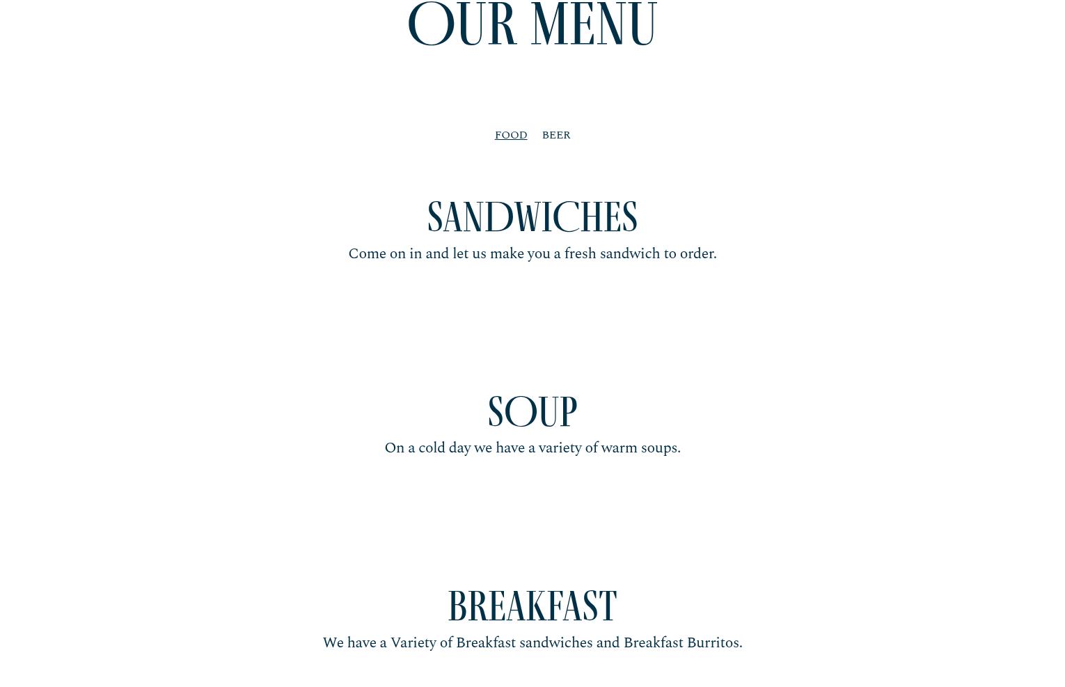 Joe's Snacks N Beer Menu