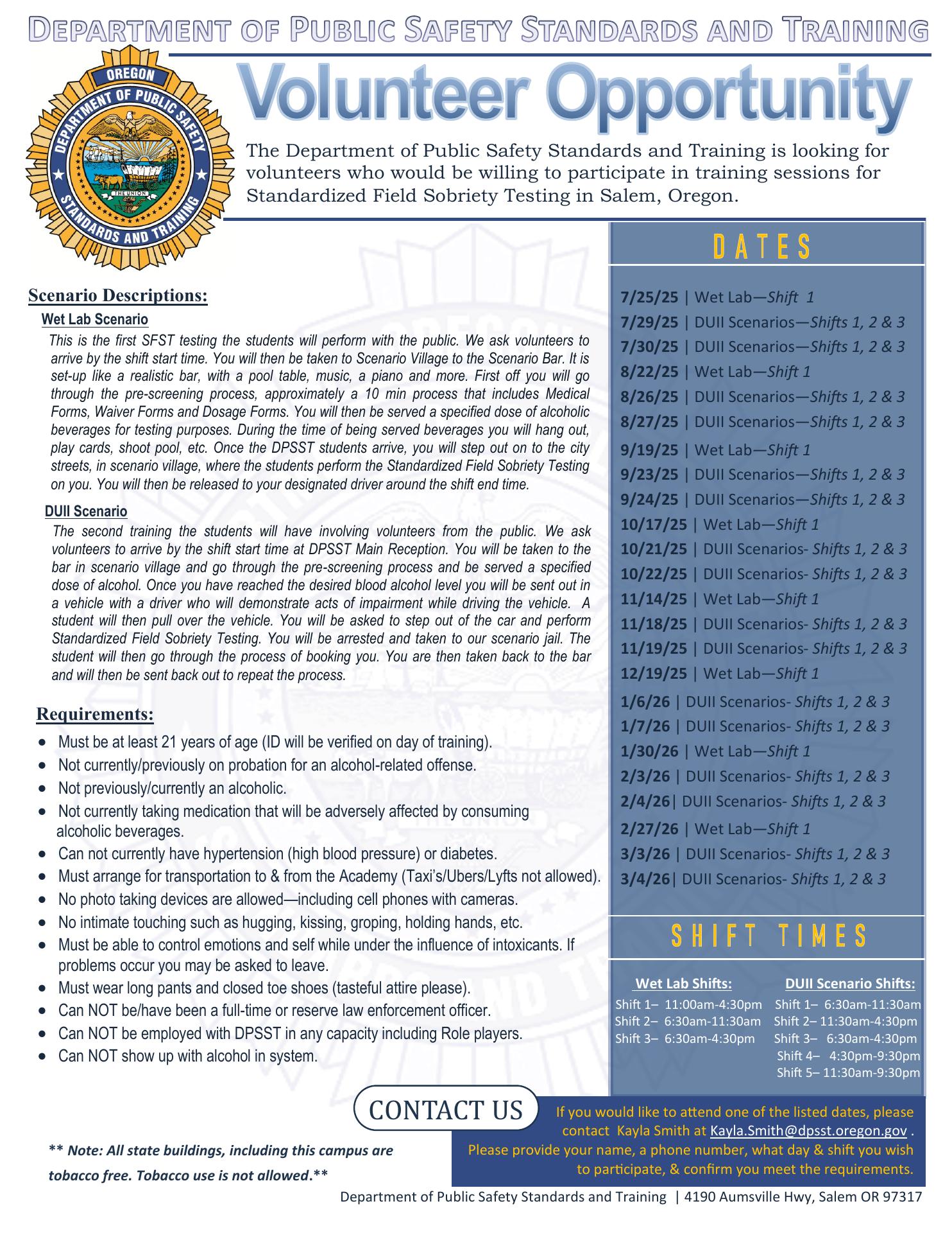 Oregon Department of Public Safety Standards and Training Menu