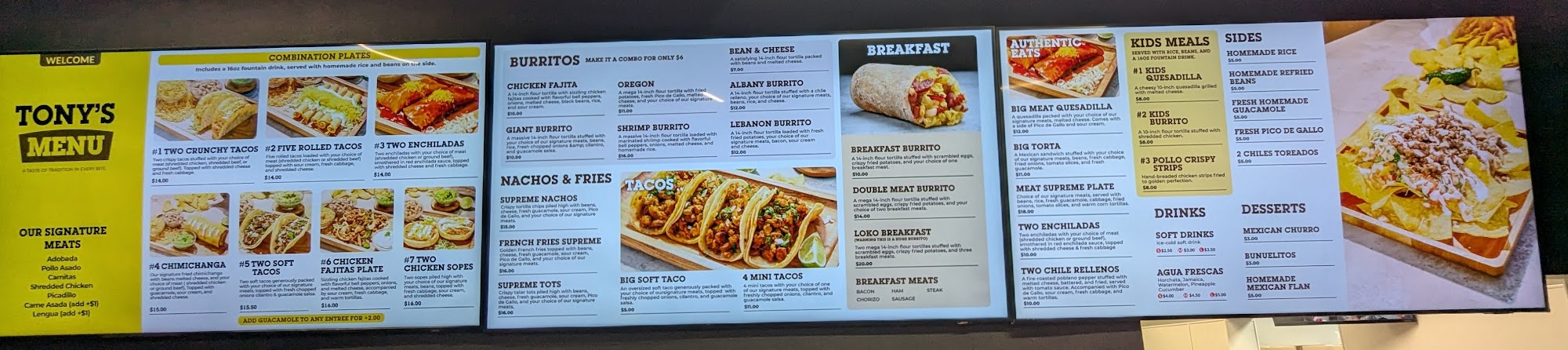 Tony's Taco Shop Menu