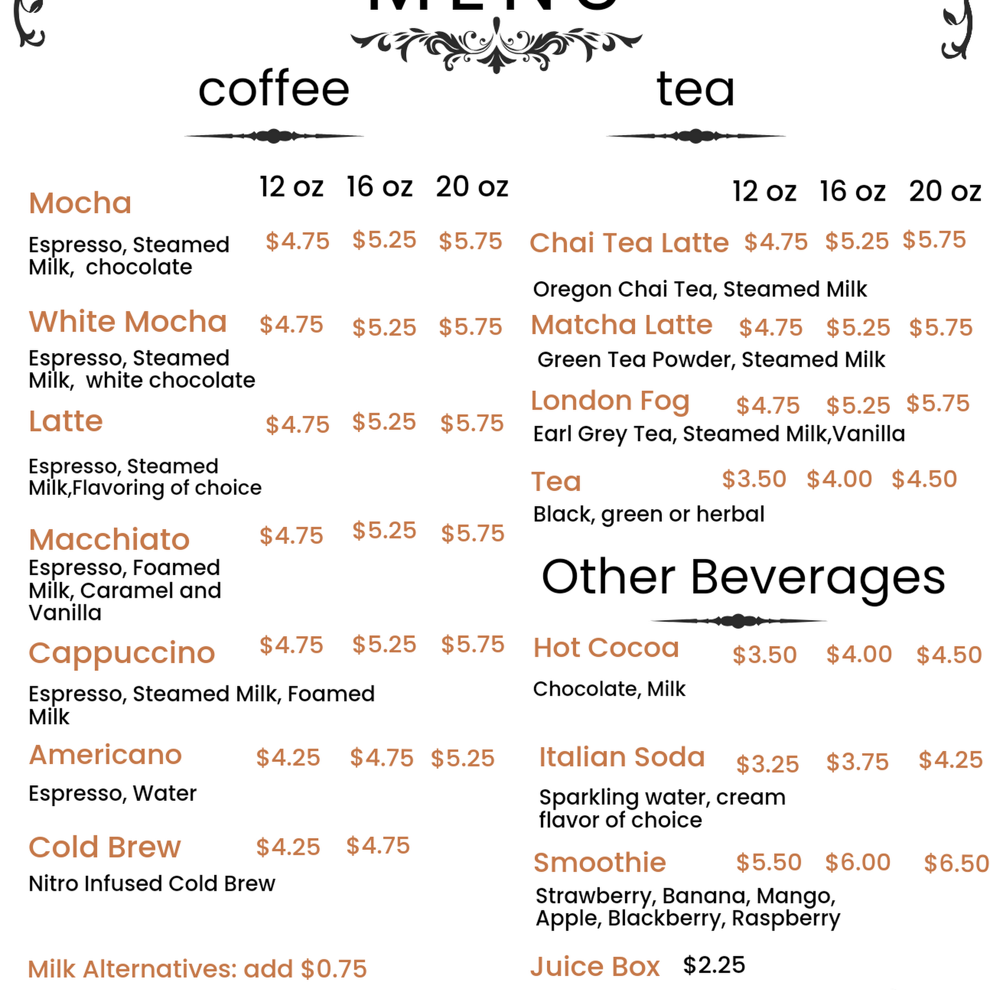 Cowboy Grounds Coffee Shop Menu