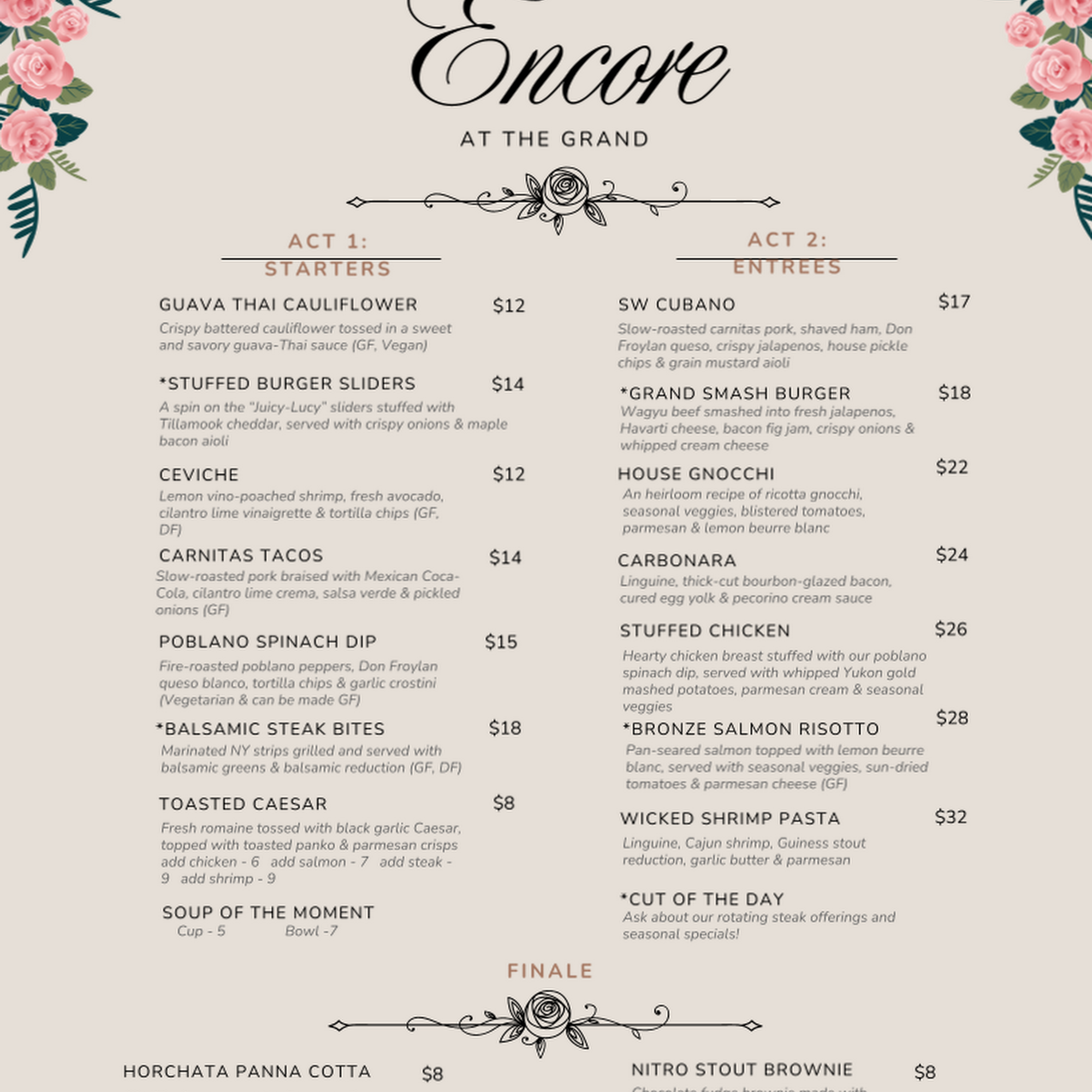 Encore Restaurant Menu