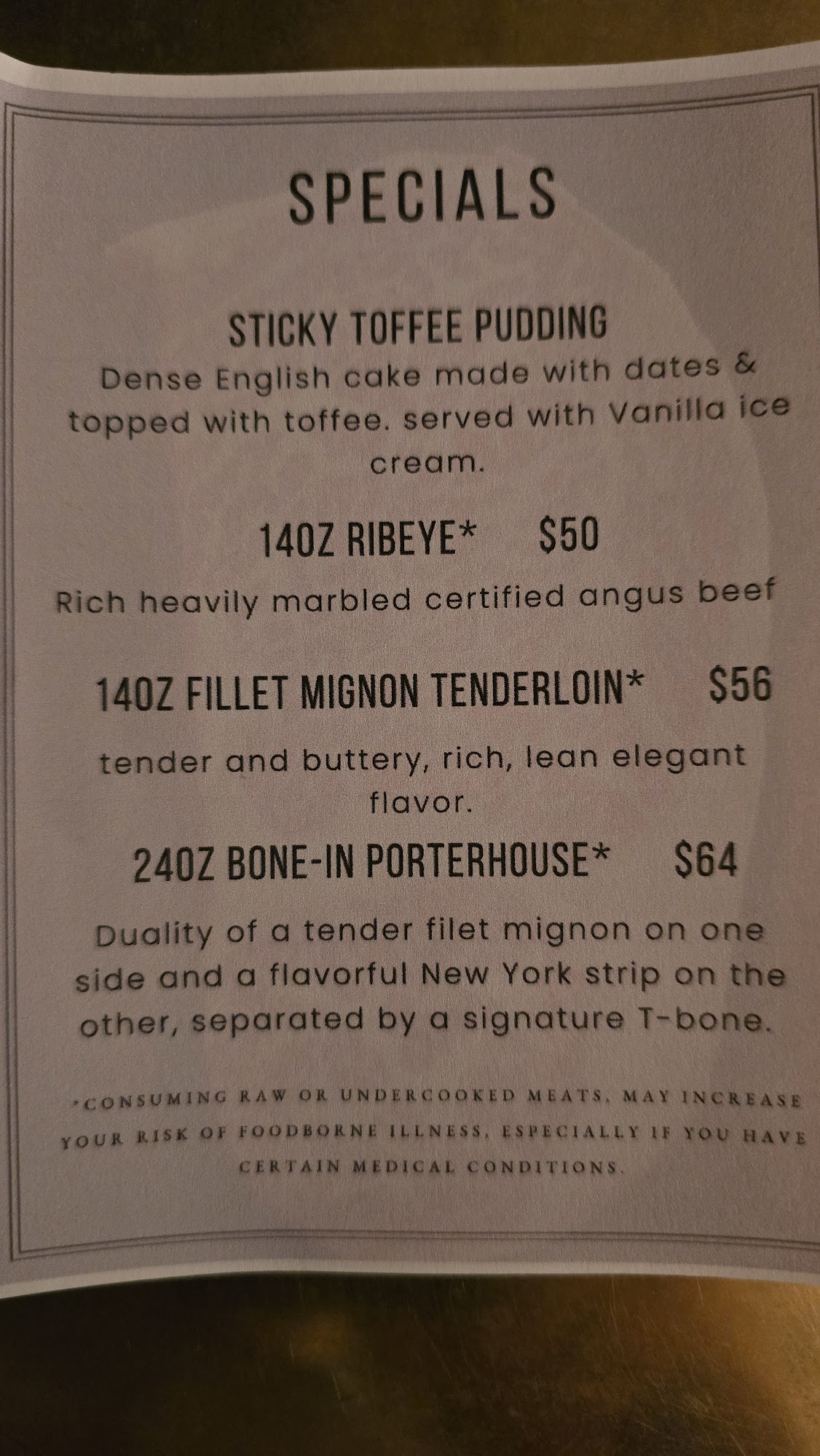 Encore Restaurant Menu