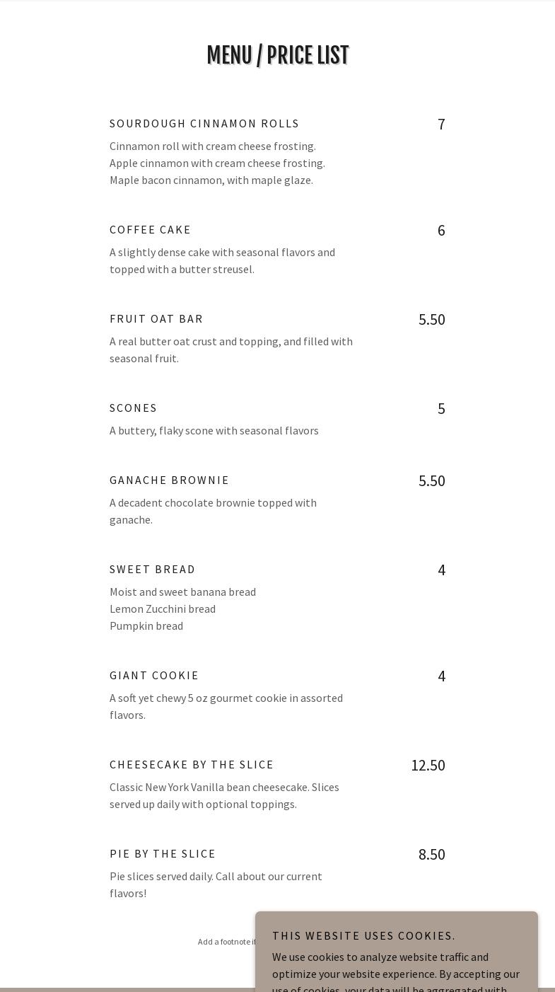 Madi Cakes & Bake Shop Menu