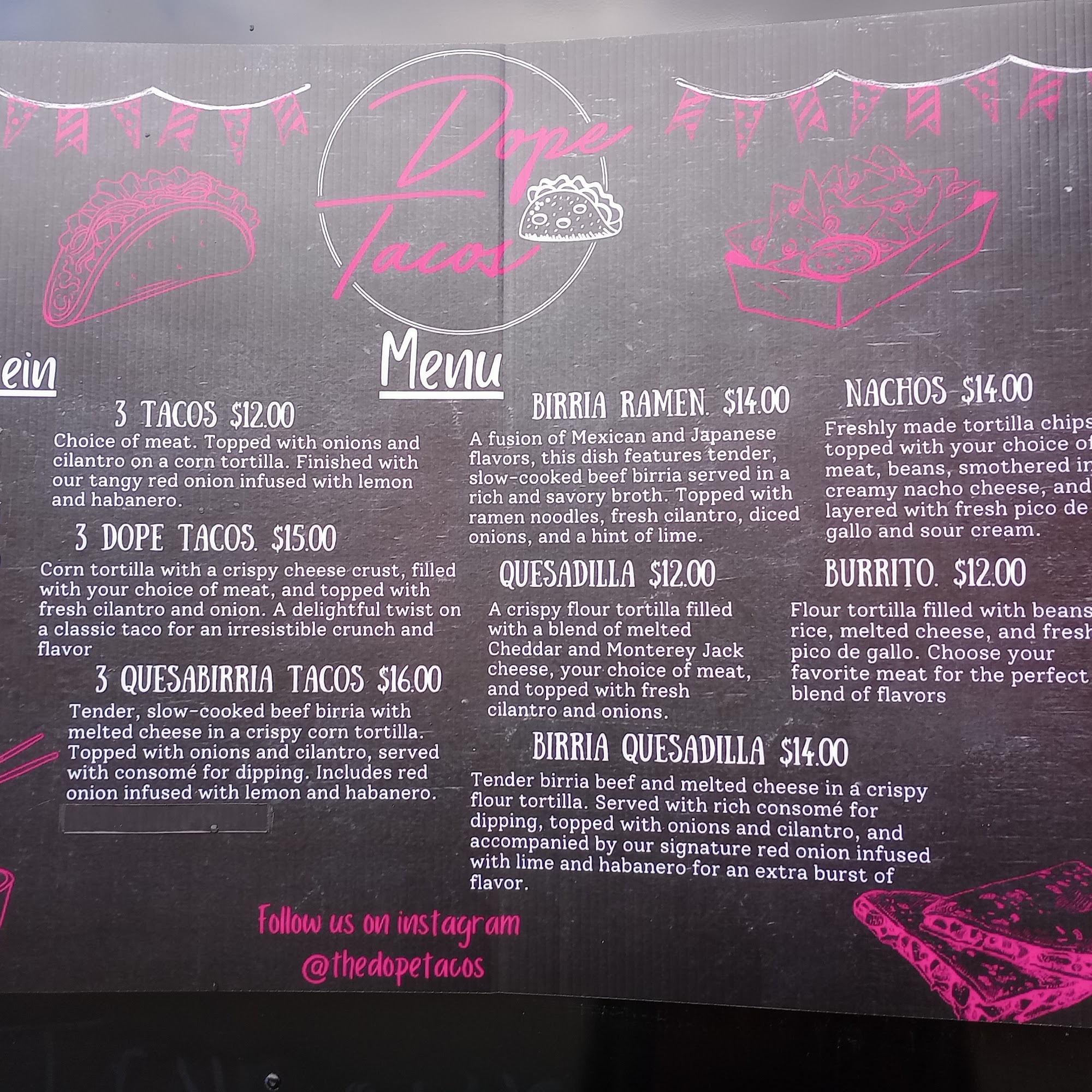 Dope Tacos Menu