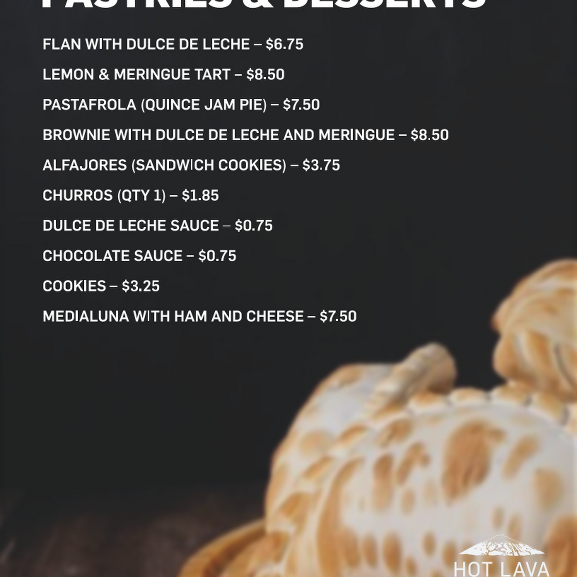Hot Lava Empanadas Menu