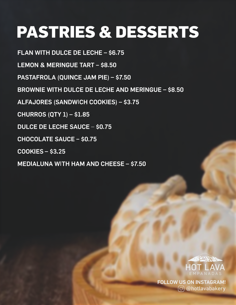 Hot Lava Empanadas Menu