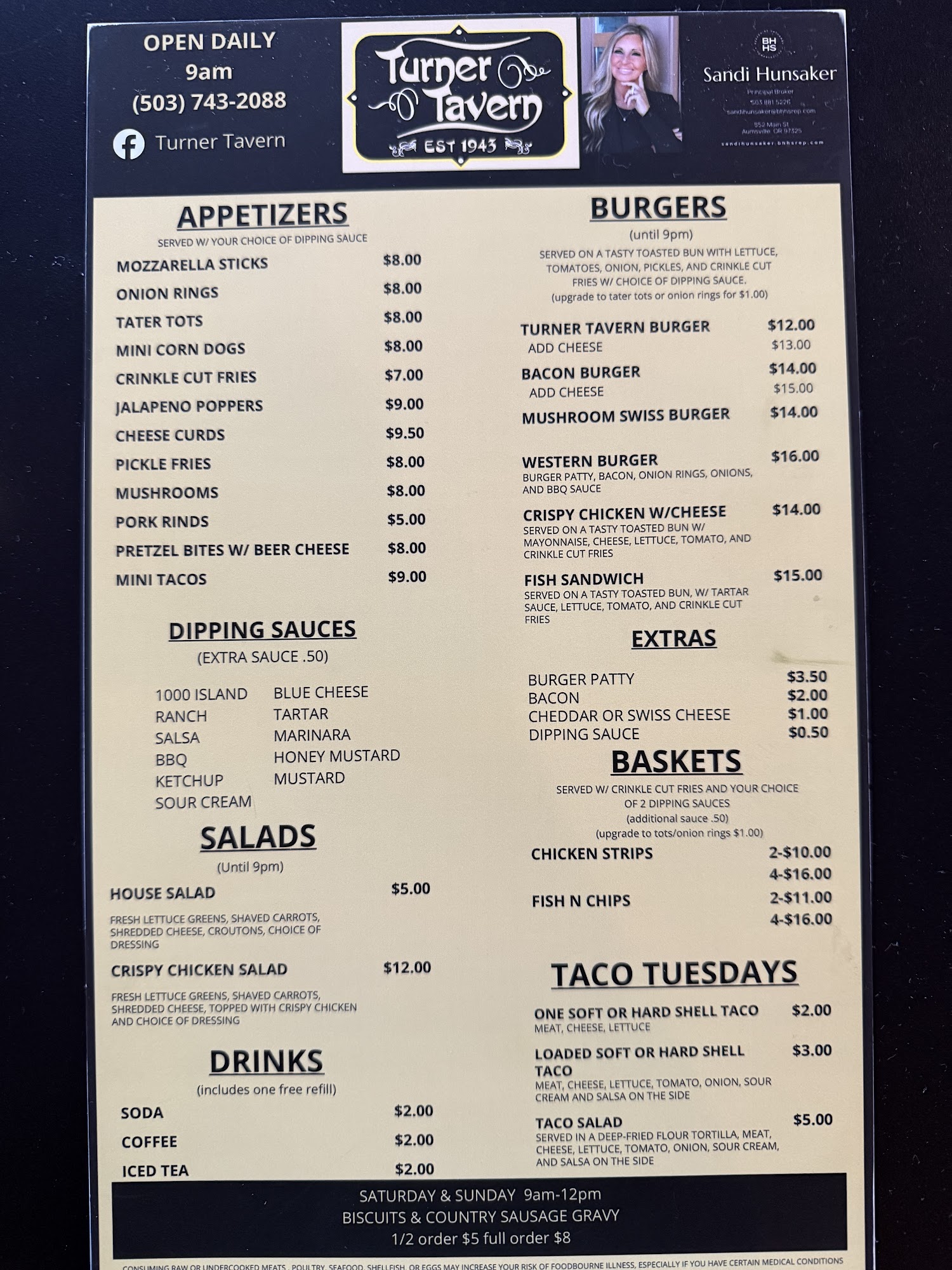 Turner Tavern Menu