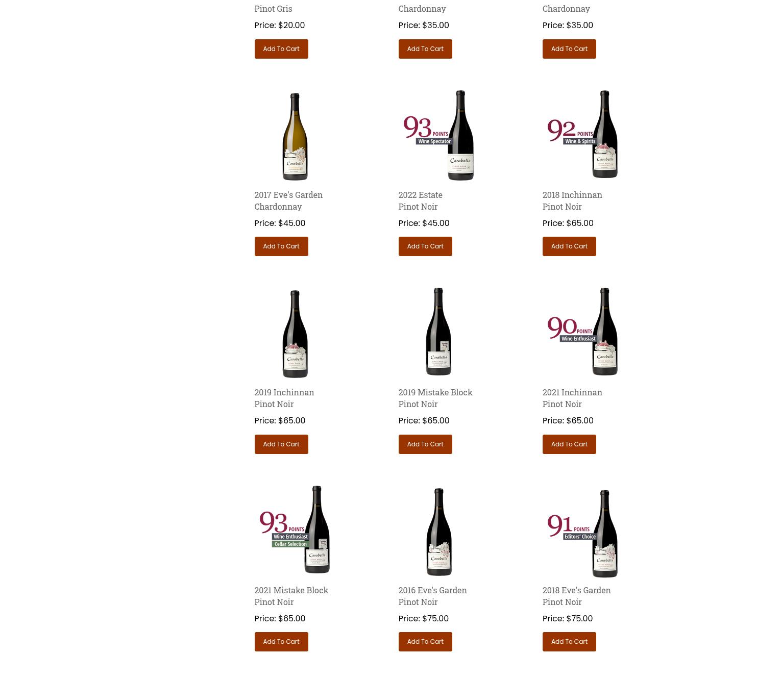 Carabella Vineyard Menu