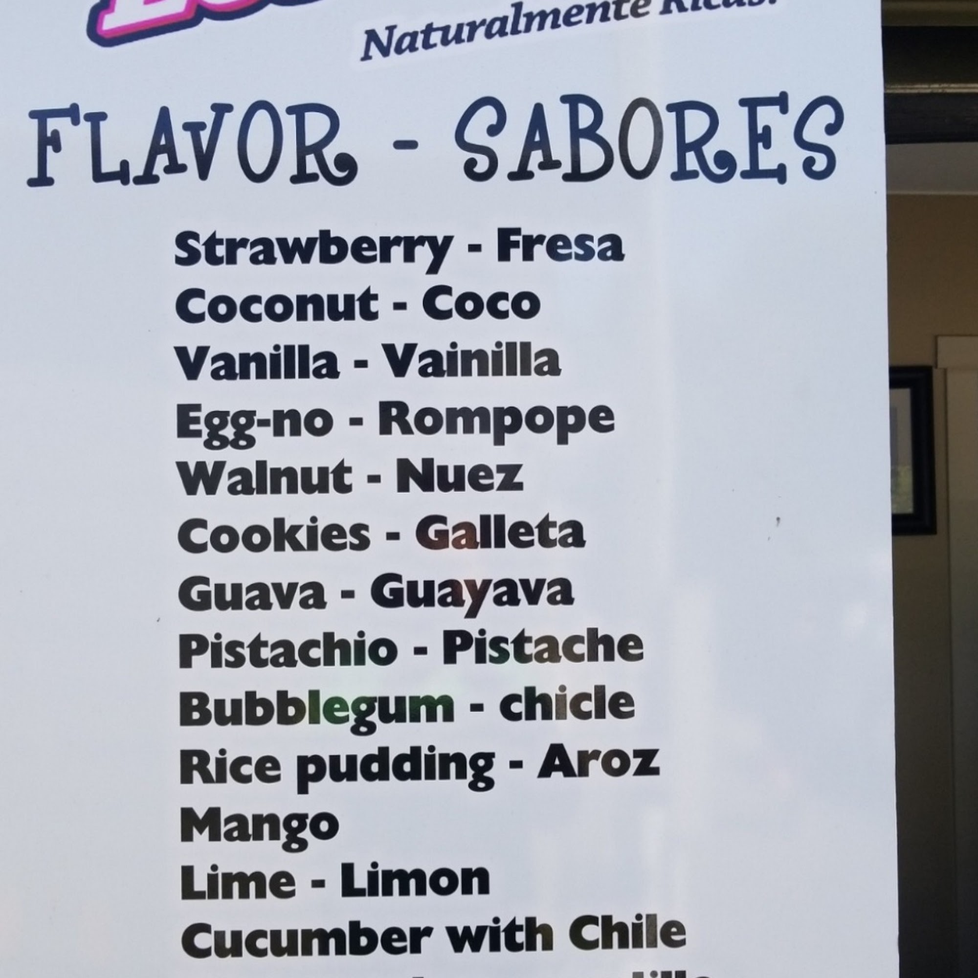 Paleteria Los Reyes Menu